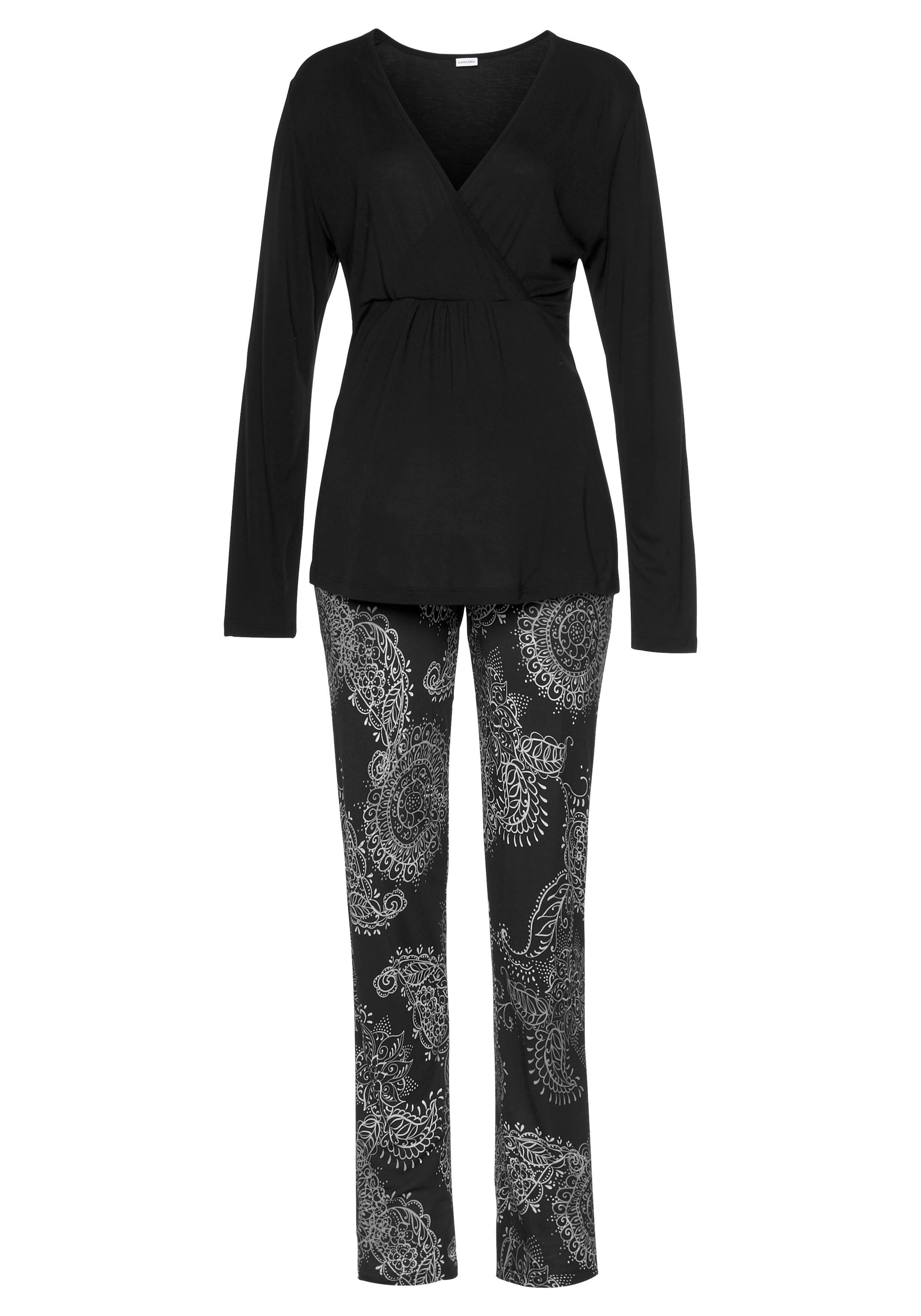 Vivance Dreams Pyjama zwart-wit paisleydessin (2-delig, 1 stuk)