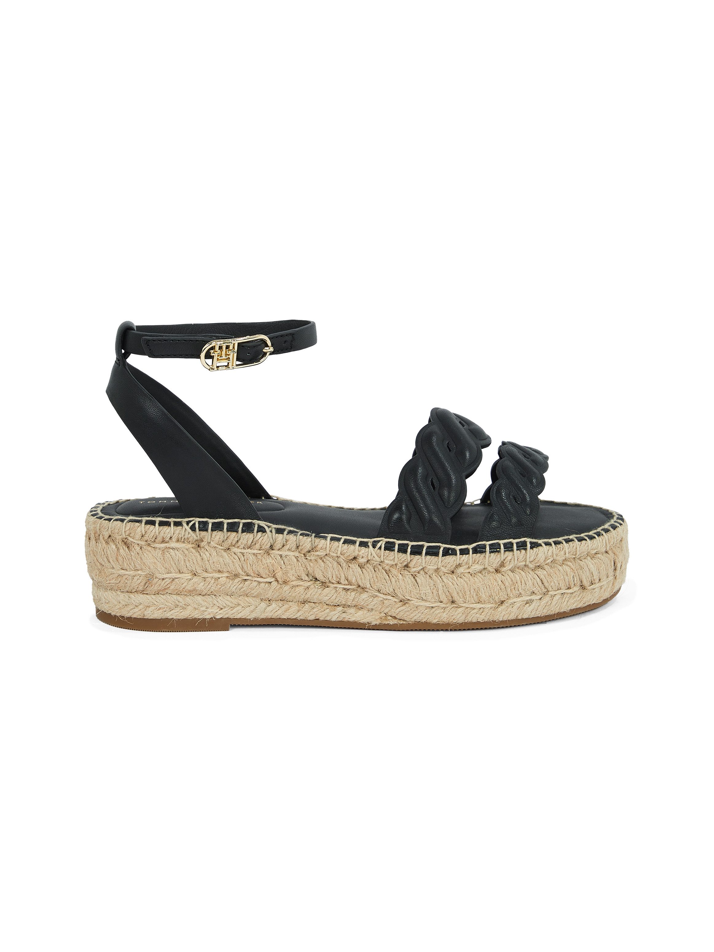Tommy Hilfiger Sleehaksandaaltjes LEATHER ROPE REAL ESPAD SANDAL , plateau, zomerschoen, bandjessandaal met verstelbare gesp