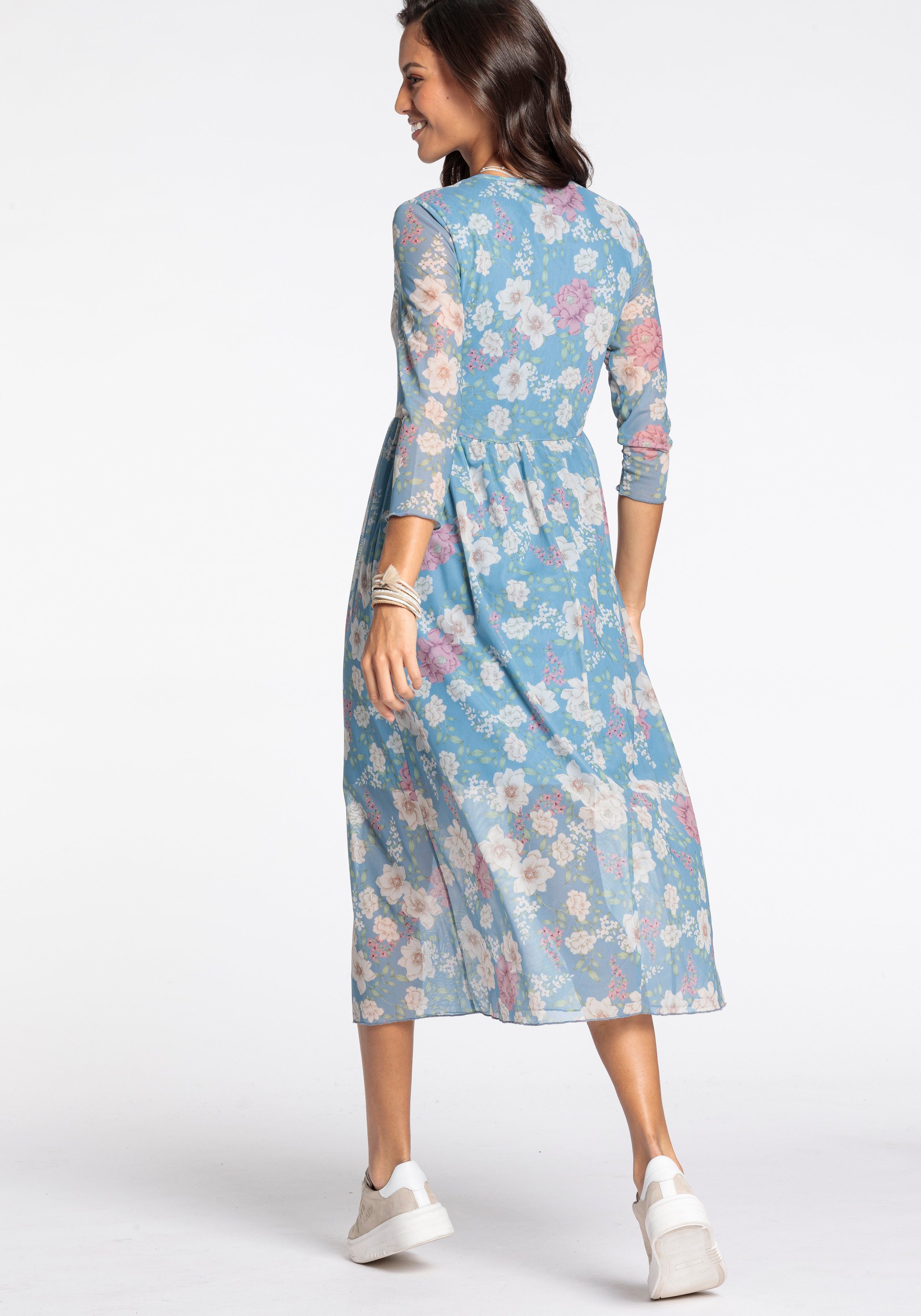 Laura Scott Meshjurk kuitlang, uitlopend, van mesh, 3/4-mouwen