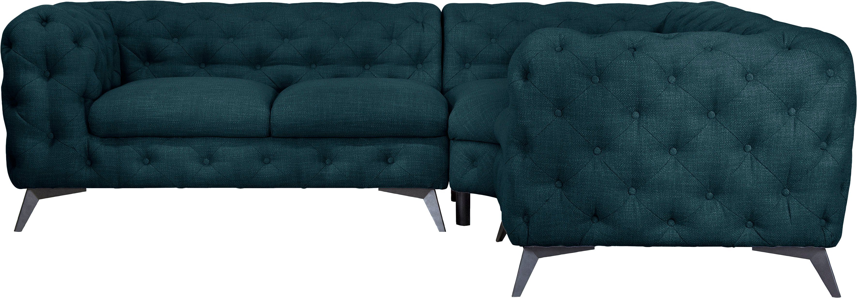 Leonique Chesterfield-bank Glynis L-vorm luxueuze capitonnage, moderne chesterfield look, kleur van de poten ter keuze