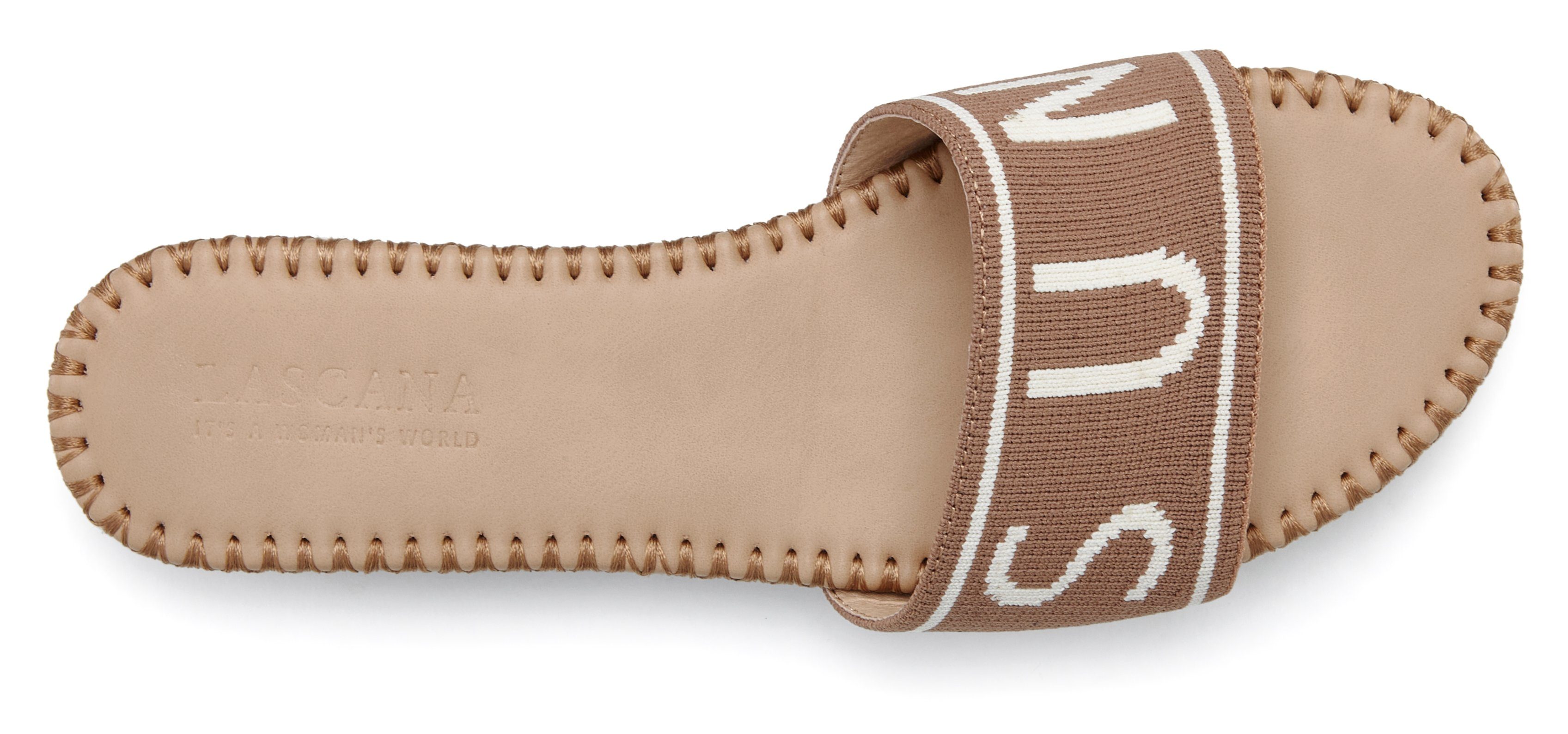 Lascana Slippers Mule, sandaal, open schoen van textiel met modieuze opdruk VEGAN