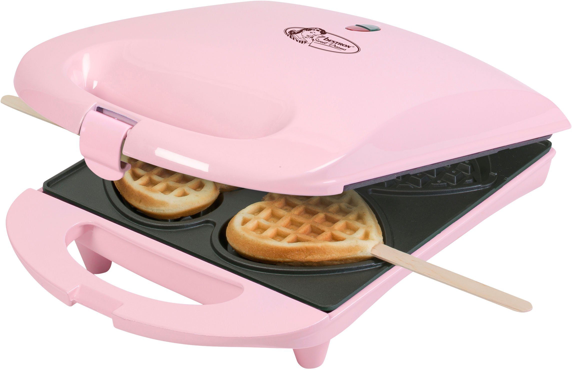 bestron Wafelijzer DSW271 voor hartwafels aan een stok voor hartvormige wafels aan een stokje, retrodesign