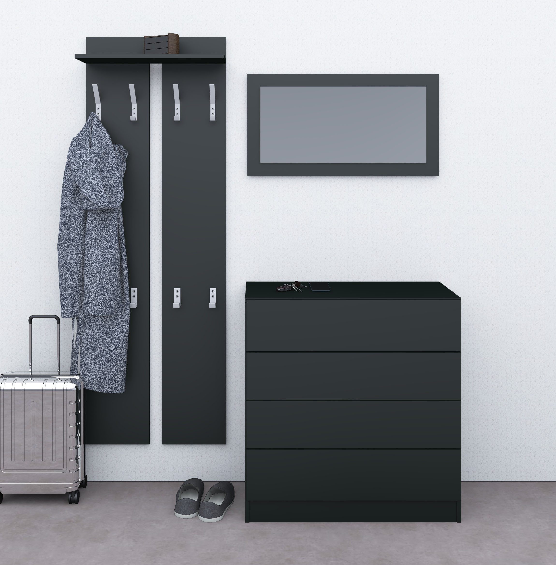 borchardt Möbel Halmeubelset Vaasa 3 met push to open functie (set, 3-delig) wandkapstokken zwart