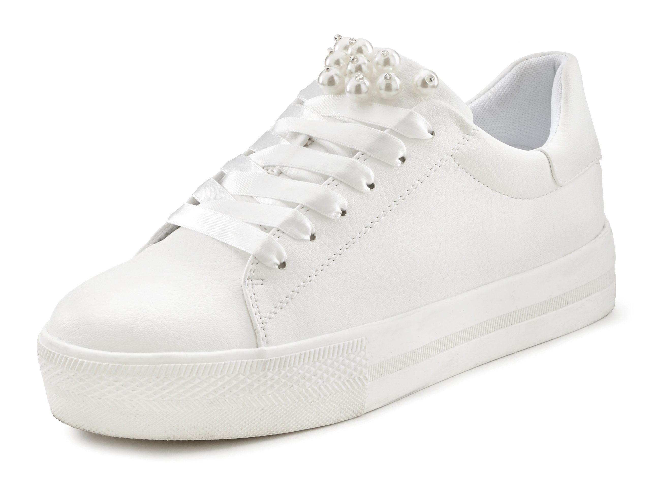 Lascana Sneakers met parels, veterschoenen, vrijetijdsschoenen, vegan