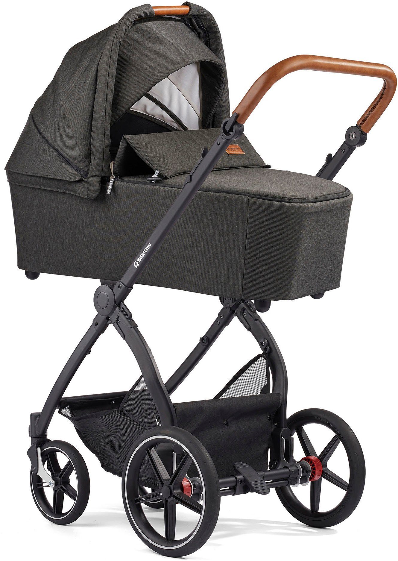 Gesslein Combi-kinderwagen FX4 Soft+ met opzetstuk Life, zwart/cognac, donker olijf