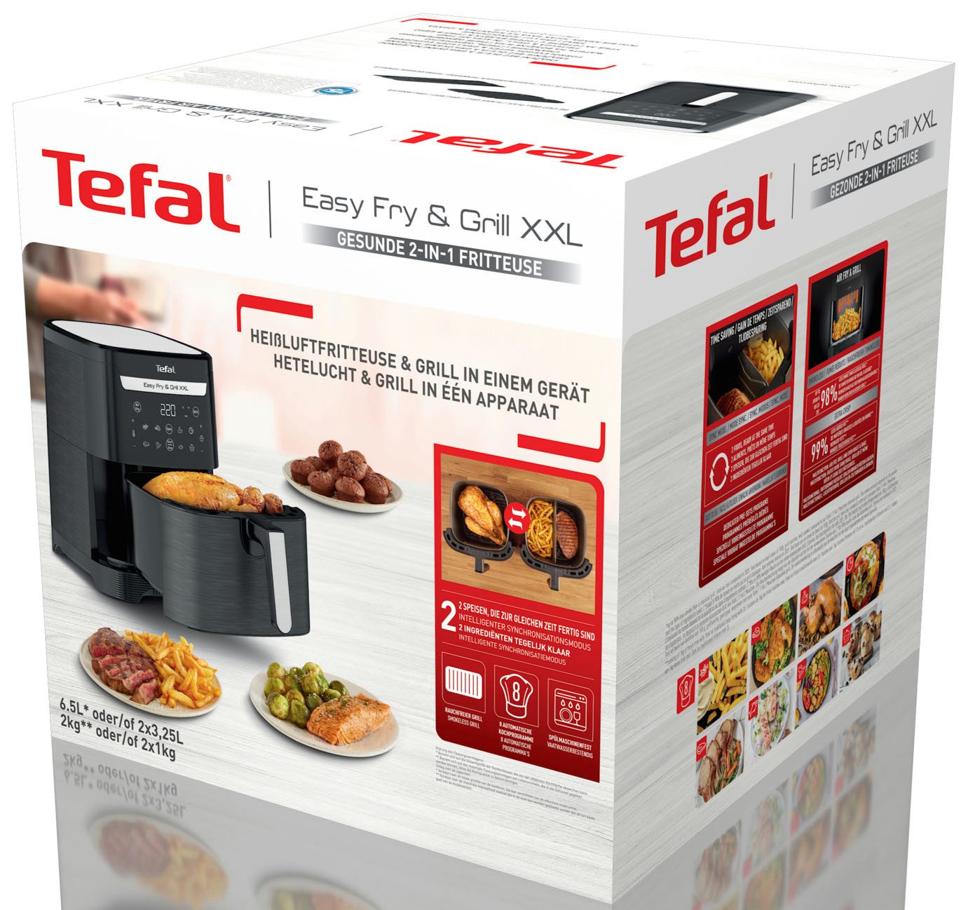Tefal Airfryer EY8018 Easy Fry & grill XXL, 2-in-1 2 aparte zones, 6,5 l xxl-inhoud, ey8018