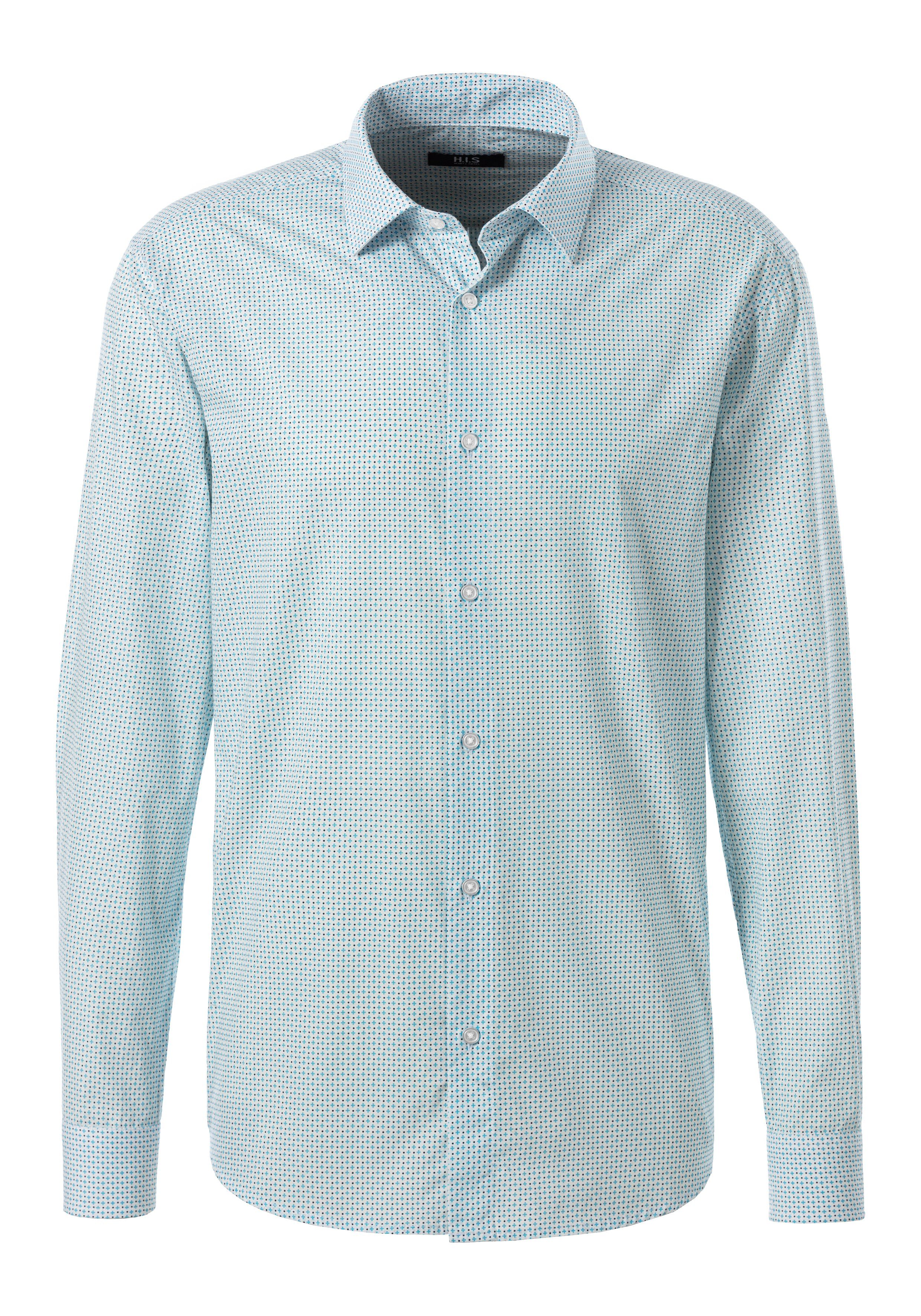 H.I.S Overhemd met lange mouwen Regular fit met haifiskraag en all-over print van zuiver katoen
