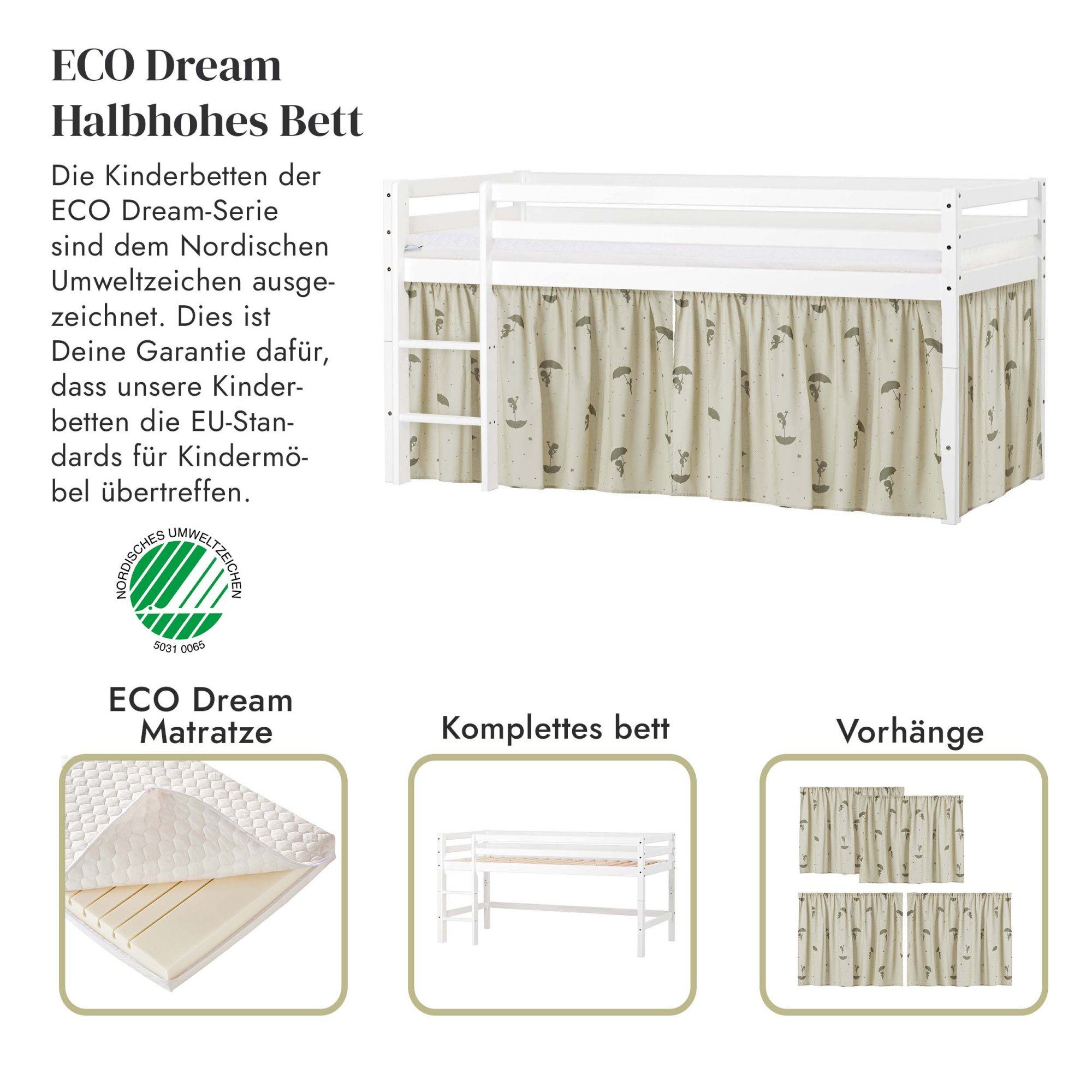 Hoppekids Speelbed Eco Dream Massief hout, naar keuze in 2 afmetingen en 4 kleuren, matras ter keuze