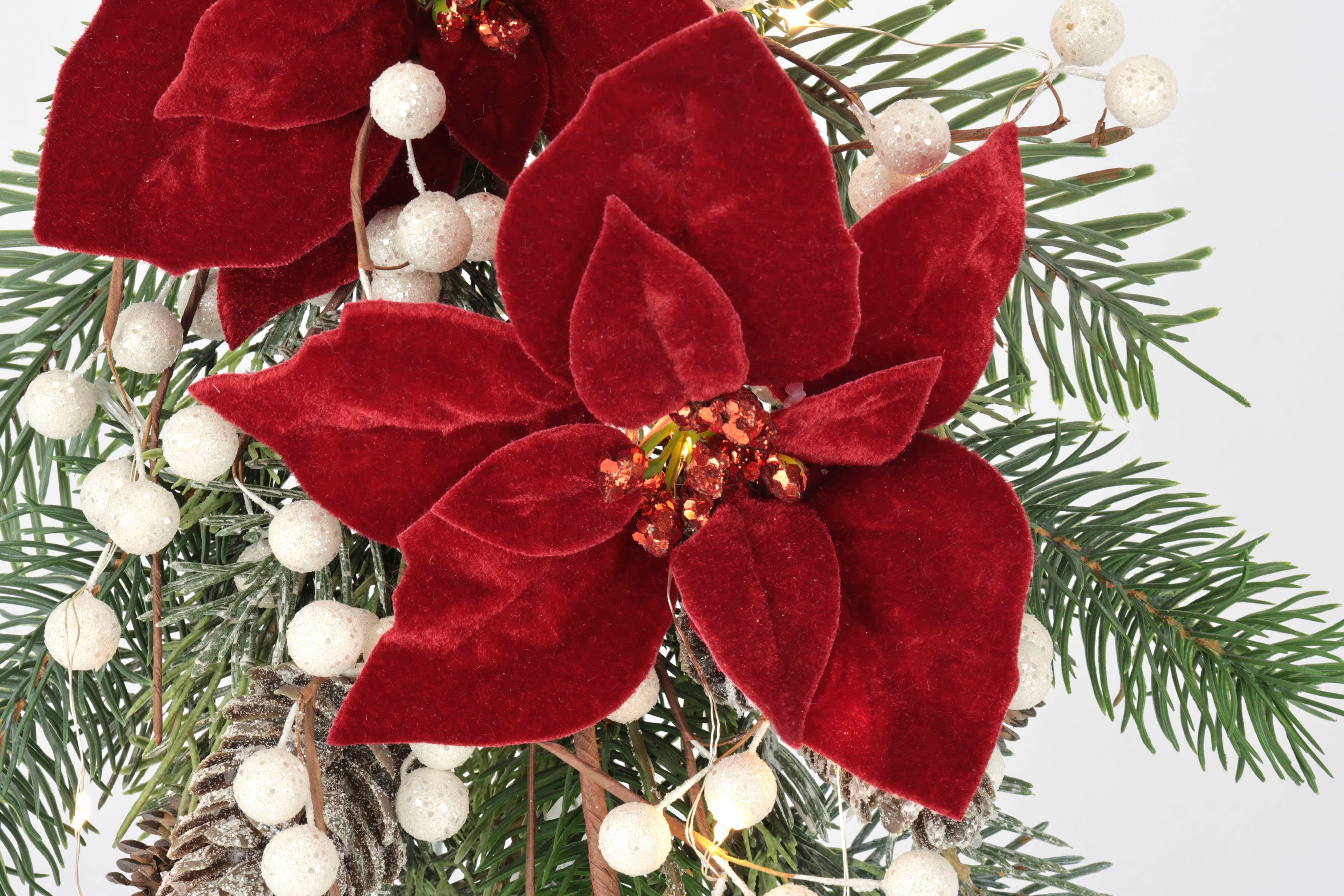 I.GE.A. Winterse kunstplant Arrangement, poinsettia met LED verlichting, kerstdecoratie(1 stuk)