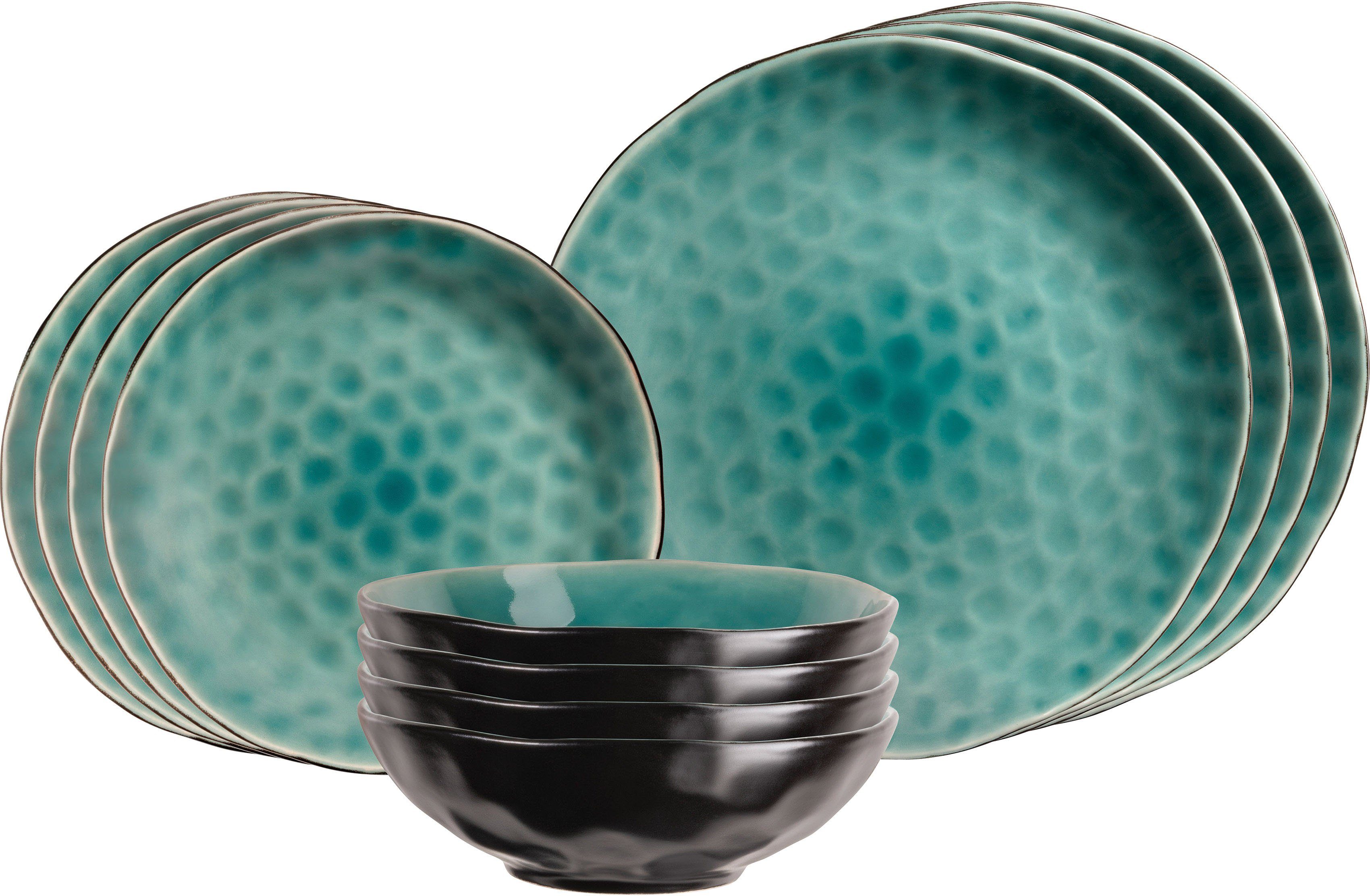 my home Combi-servies Servies-set, service Mateo Decor met expressieve glazuur, vintage-stijl, 12 delen, voor 4 personen (set, 12-delig)
