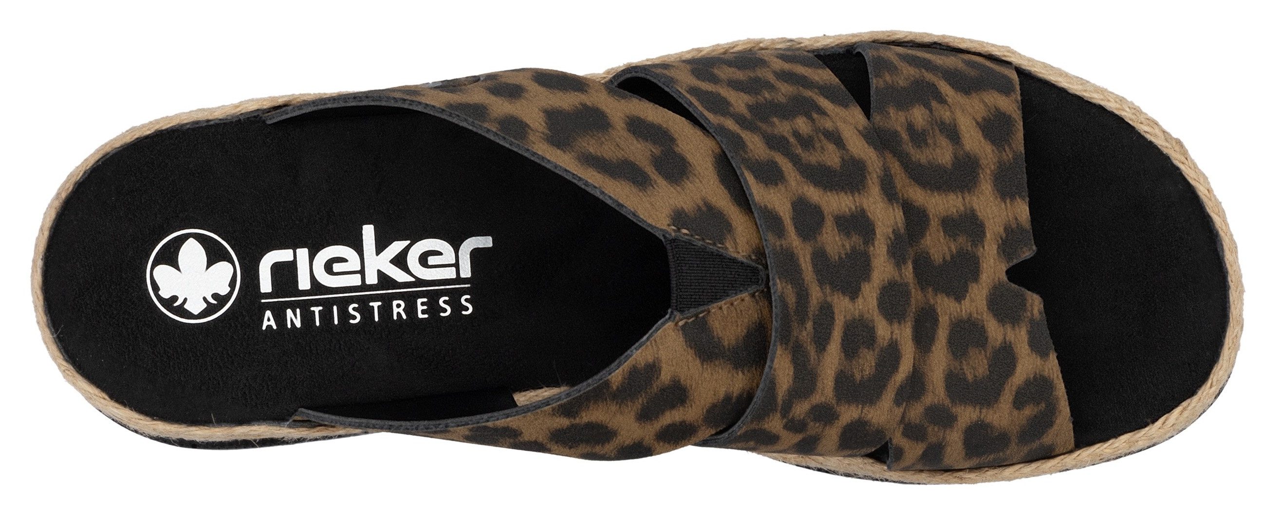 Rieker Slippers , sleehak, zomerschoen, slippers met jute omlijsting