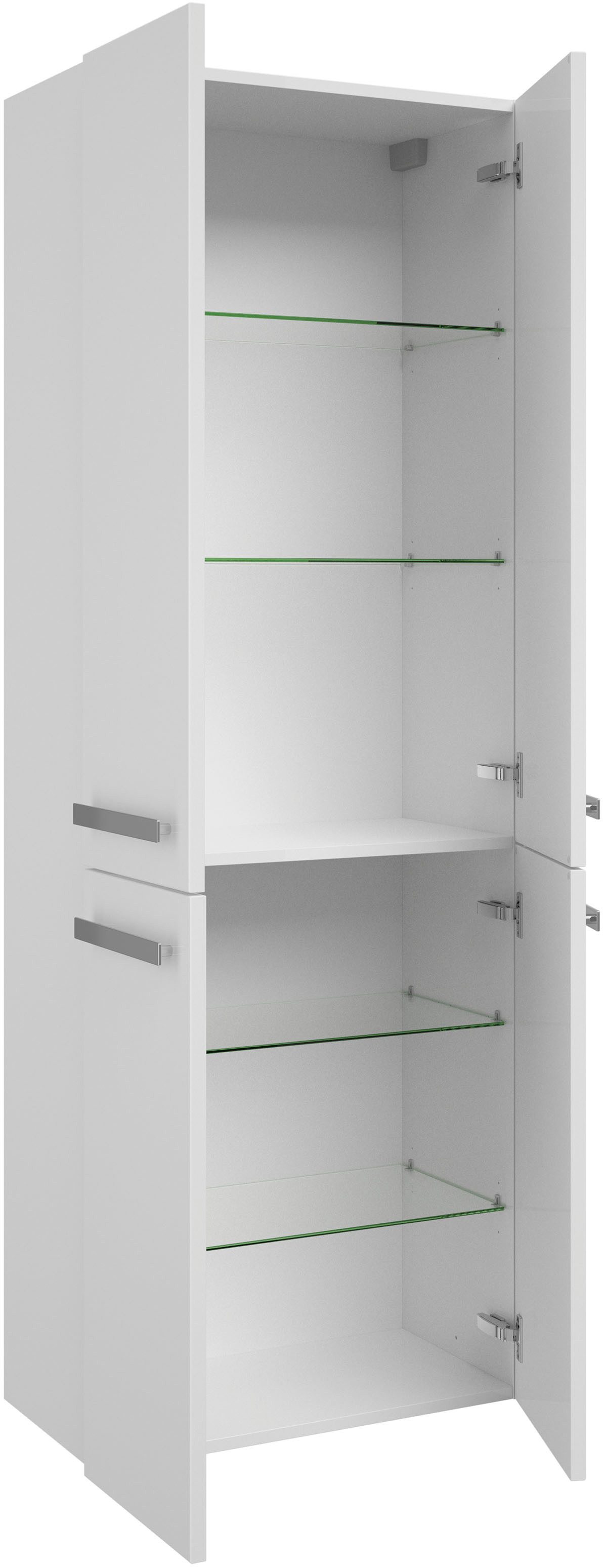 Saphir Hoge kast Serie 4005 badkamerkast 60 cm breed, met 4 deuren, 4 glazen planken