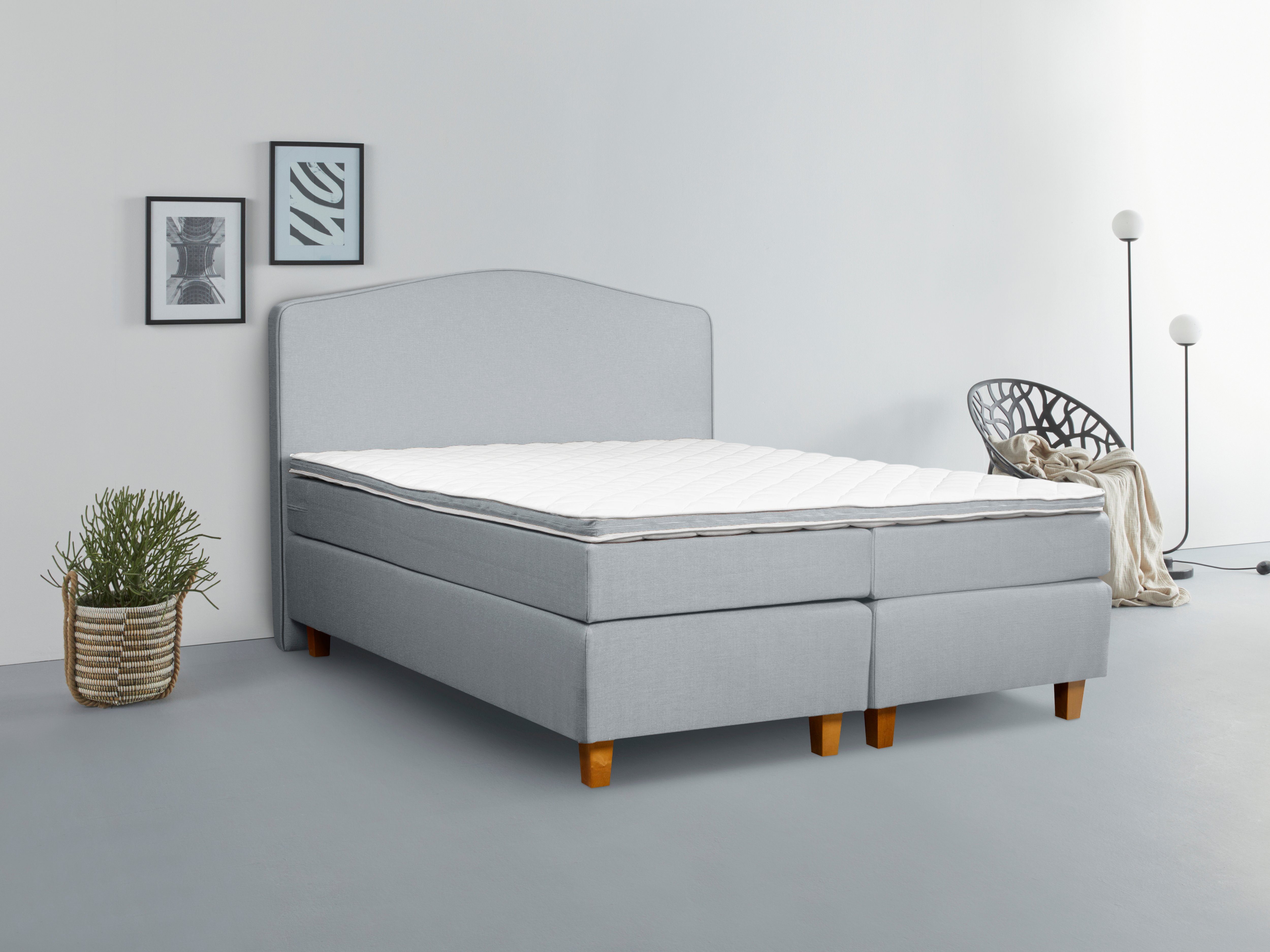 INOSIGN Boxspring Jalma Poten van massief berkenhout, incl. topmatras boxsprings blauw