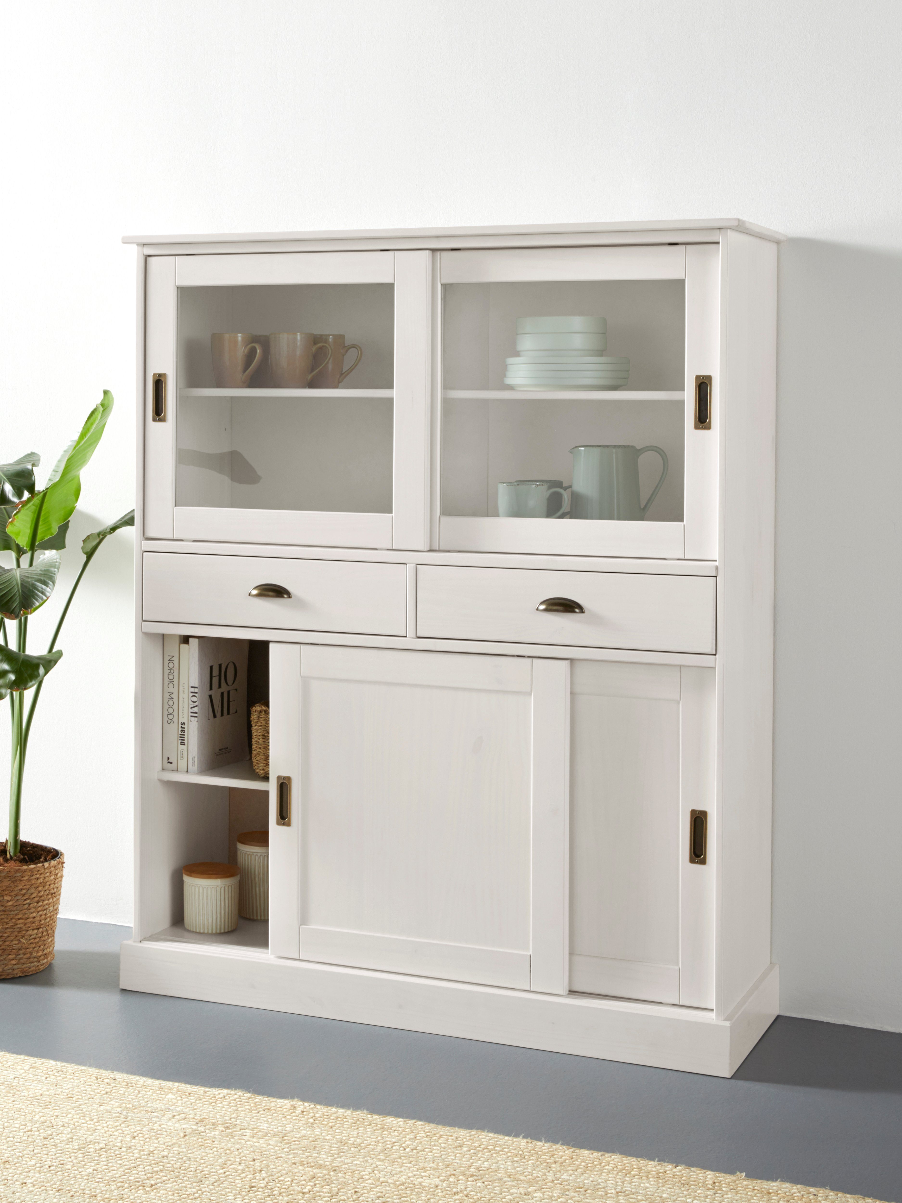 Home affaire Highboard Schröder Vitrine van massief dennenhout, breedte 114 cm