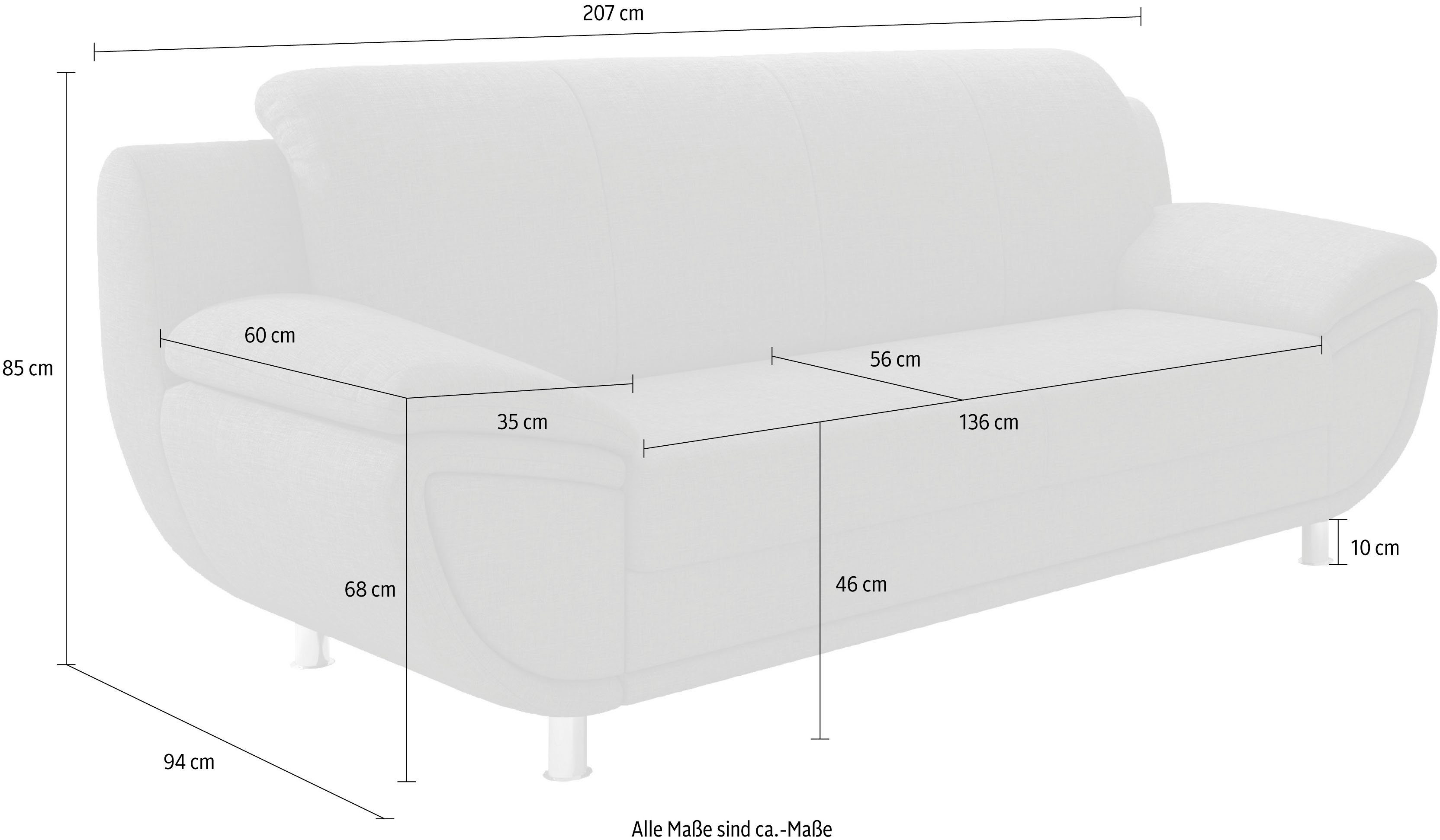 TRENDMANUFAKTUR 3-zitsbank Rondo II tijdloos en comfortabel, naar keuze met comfortabele binnenvering, met extra brede armleuningen