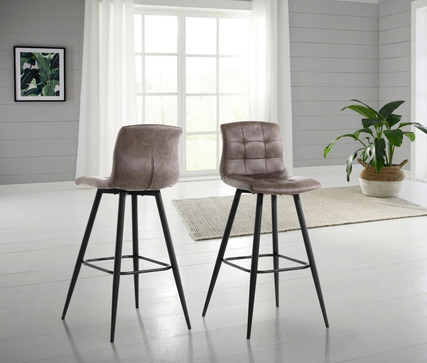 Homexperts Barkruk Sarah , overtrekstof van microvezel vintage of weefstof, met voetreling (set)