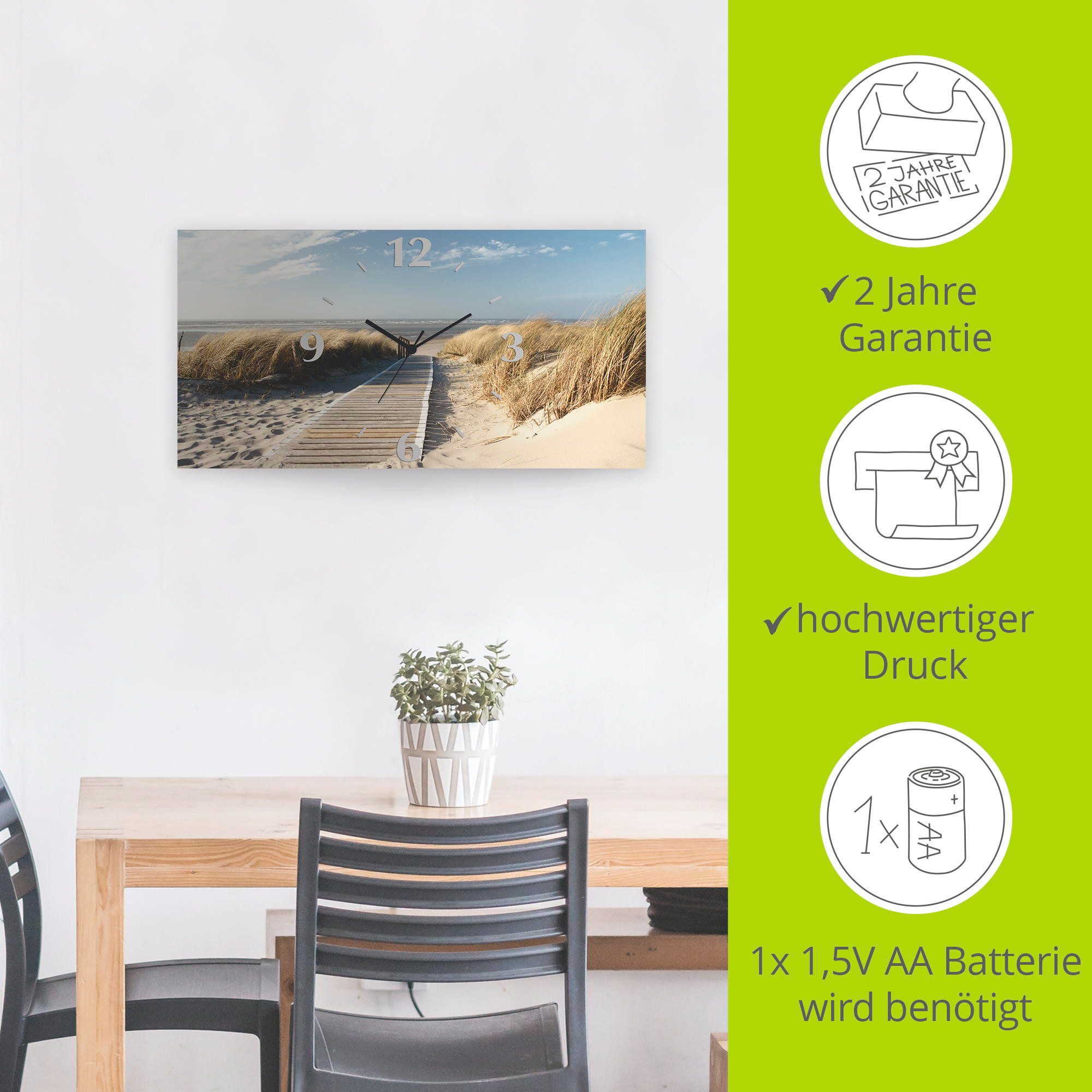 Artland Wandklok Noordzeestrand op Langeoog - pier 3d-look geschulpt, met kwarts- of radiografisch uurwerk, verschillende maten