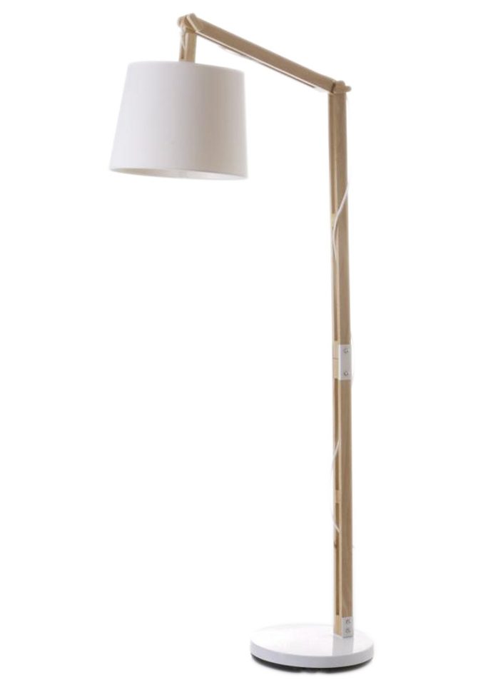 Brilliant Leuchten Staande lamp Carlyn 163 cm hoogte, e27 max. 60 w, met witte stoffen kap, hout / metaal/textiel