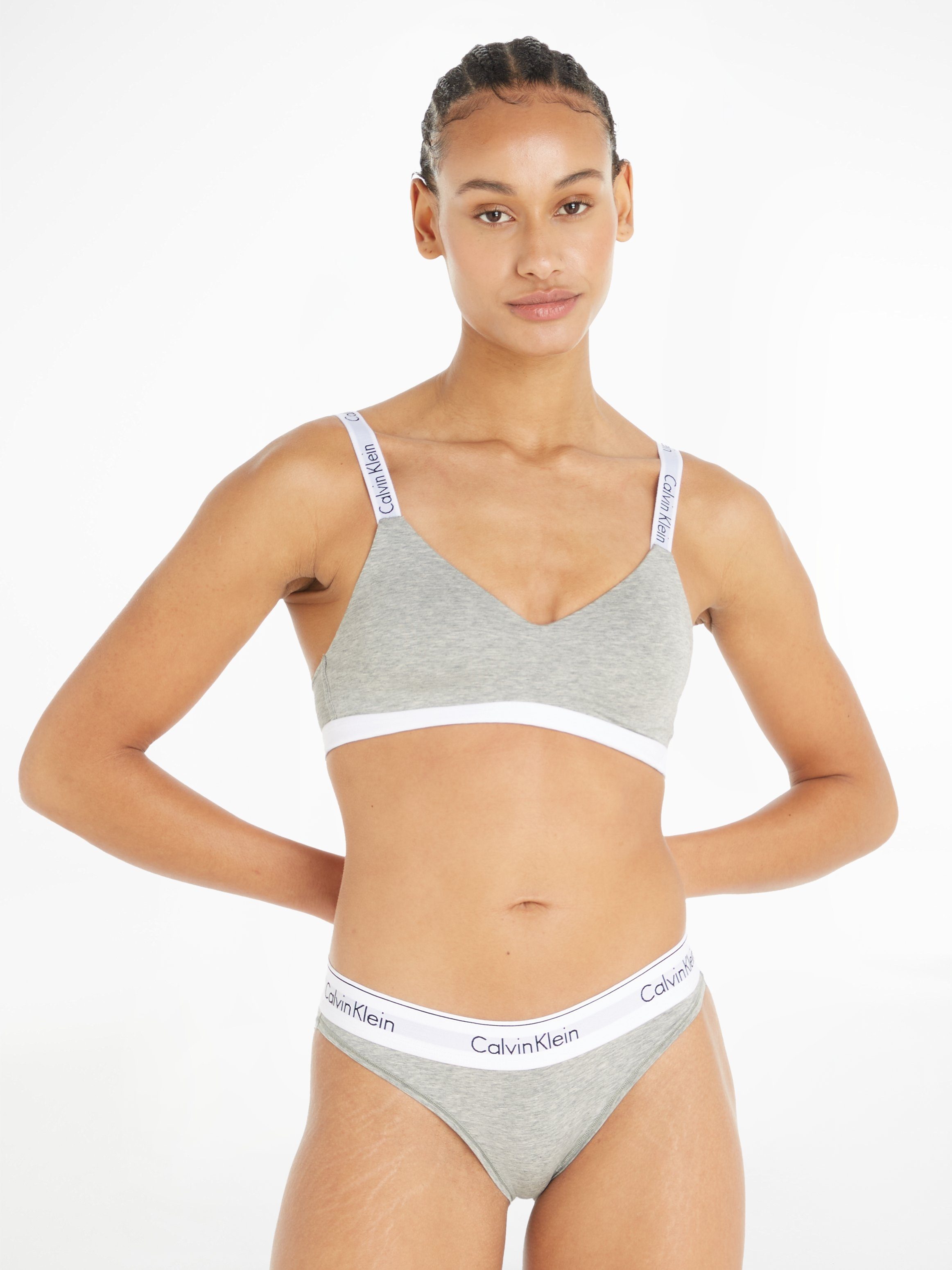 Calvin Klein Bikinibroekje Modern Cotton met brede boord dames slips maat L grijs