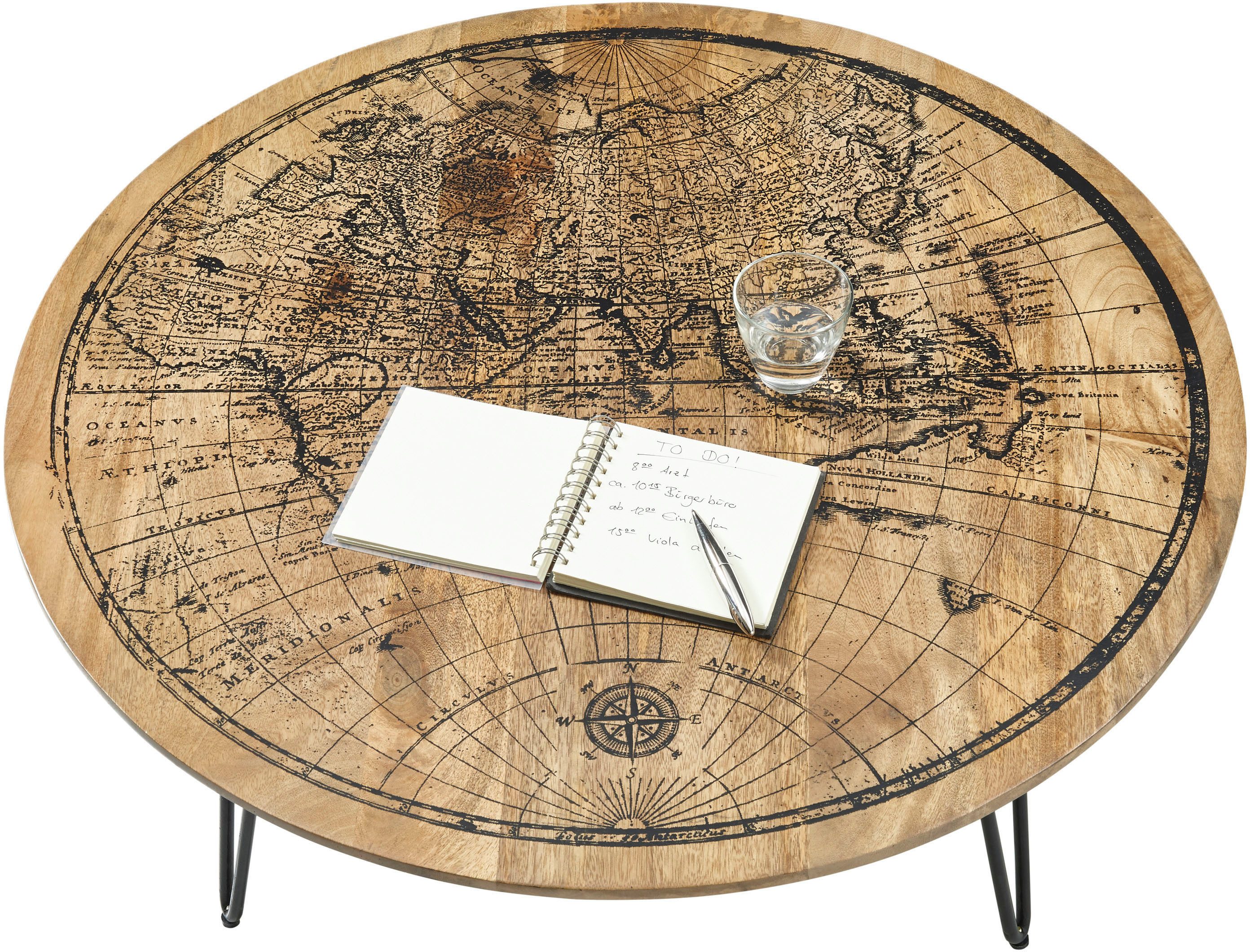 Stolkom Salontafel Napcoa met wereldkaart print, tafel in massief mango hout