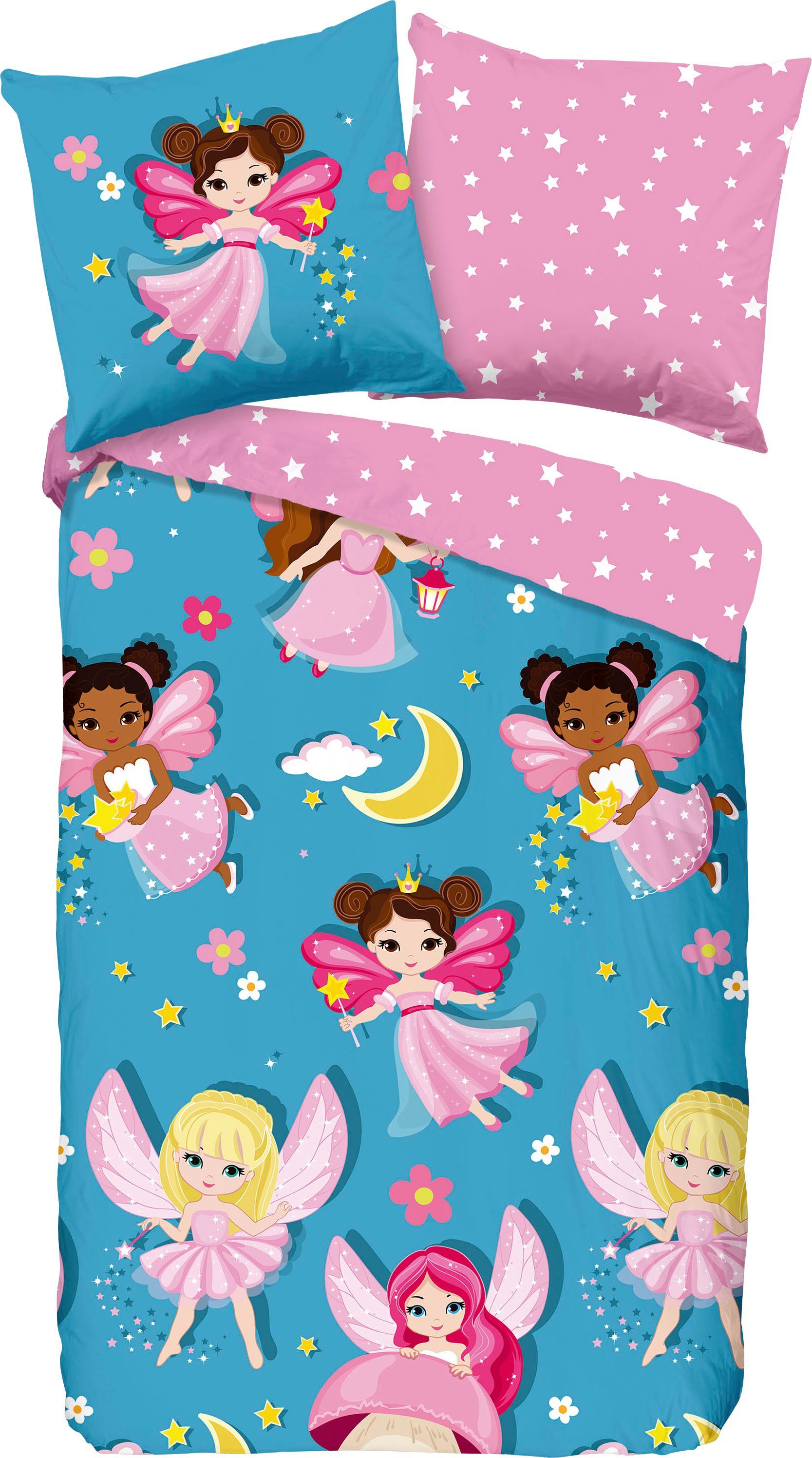 good morning Kinderovertrekset Fee Katoen, 135x200, Rits, Omkeerbaar, Kind, Meisje, Sprookje (2-delig)