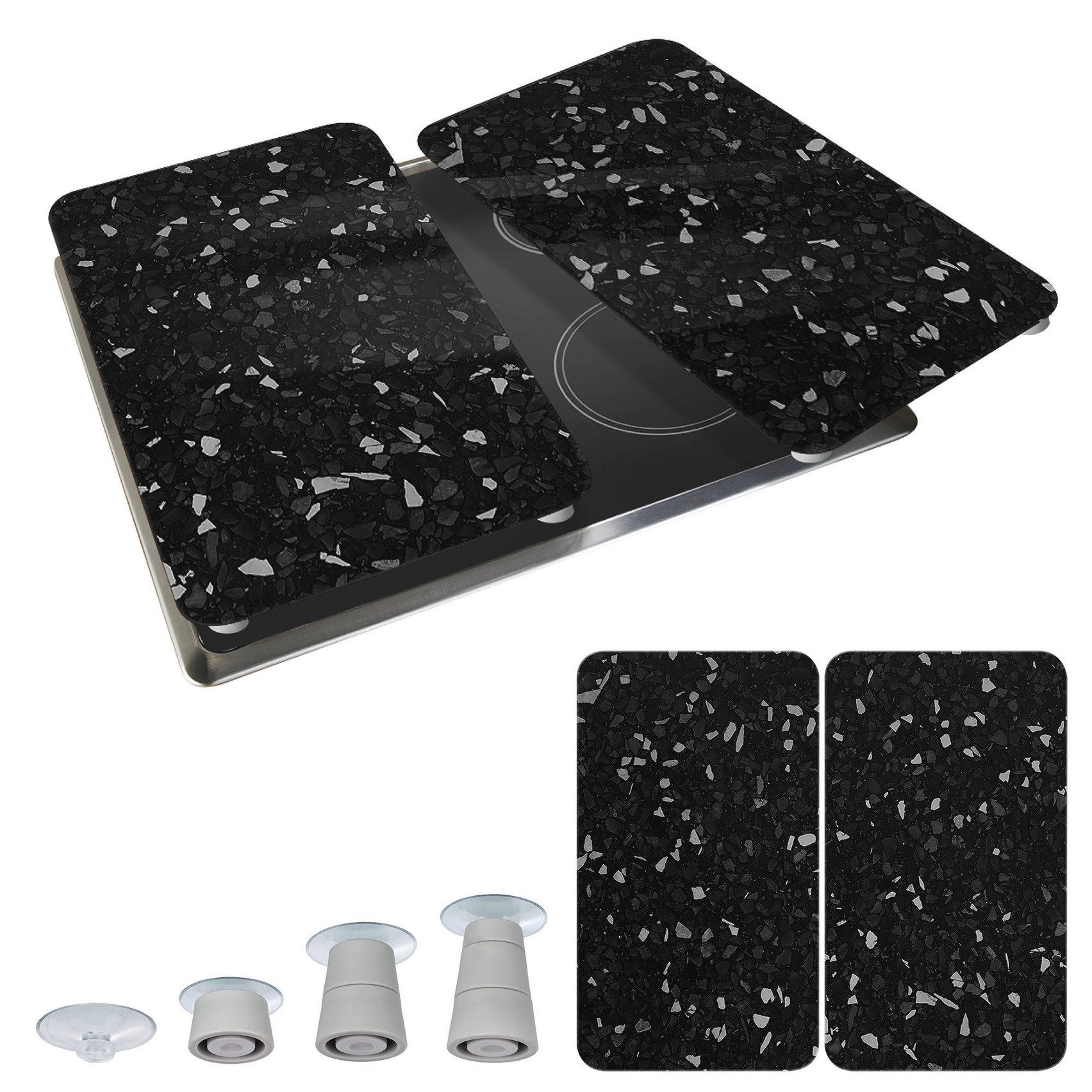 WENKO Kookplaatdeksel Universeel model Terrazzo Kookplaatafdekking voor alle soorten kookplaten, krasvast, met antislipvoetjes (set, 2-delig)
