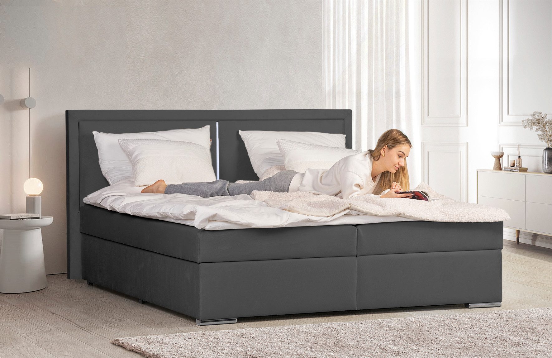 COLLECTION AB Boxspring Athena Incl. LED-verlichting, topper en opbergruimte