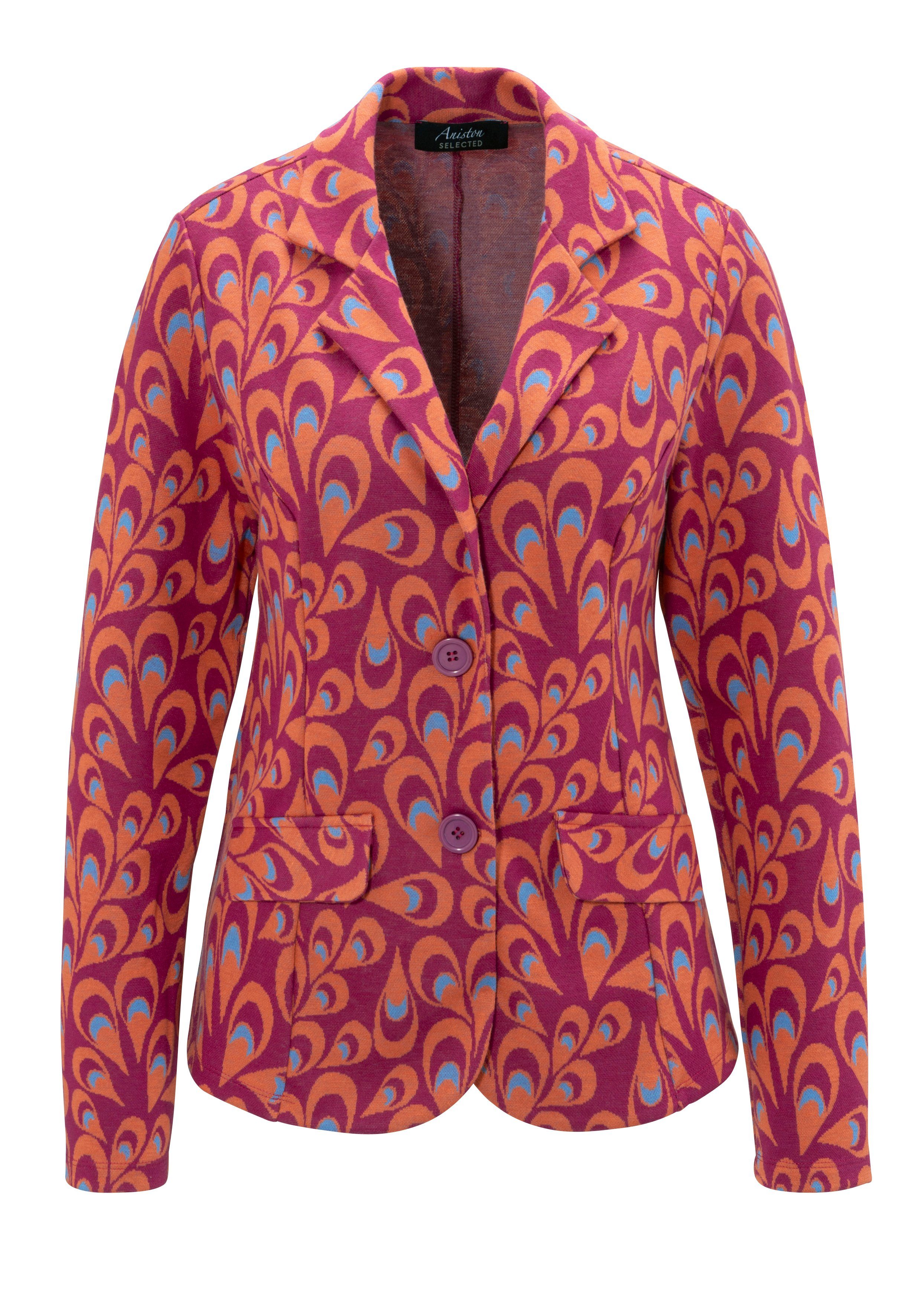 Aniston SELECTED Korte blazer met fantasierijk jacquardmotief