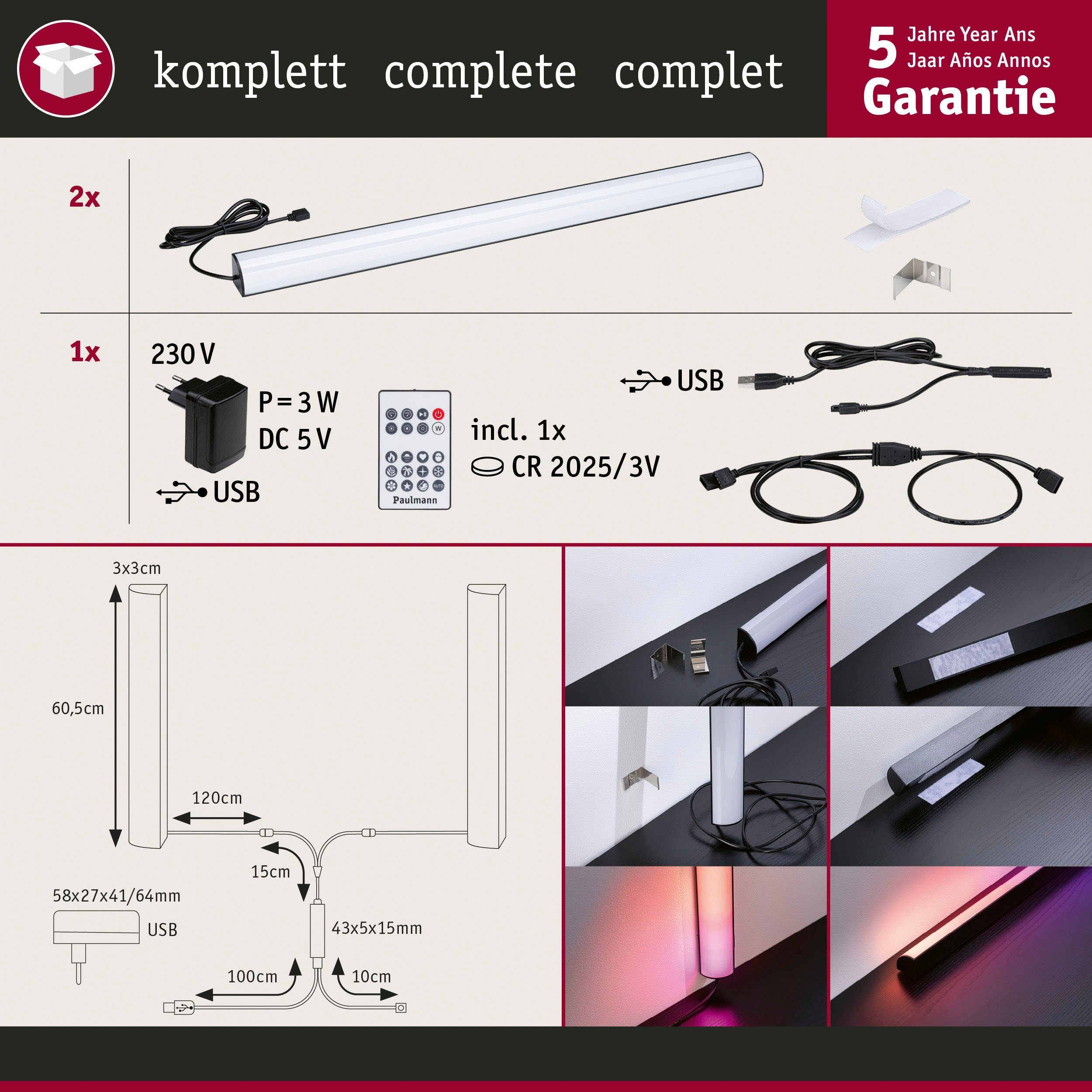 Paulmann Led-strepen EntertainLED Lightbar Dynamic Rainbow RGB 30x30mm 2x1W 2x48lm (1 stuk)