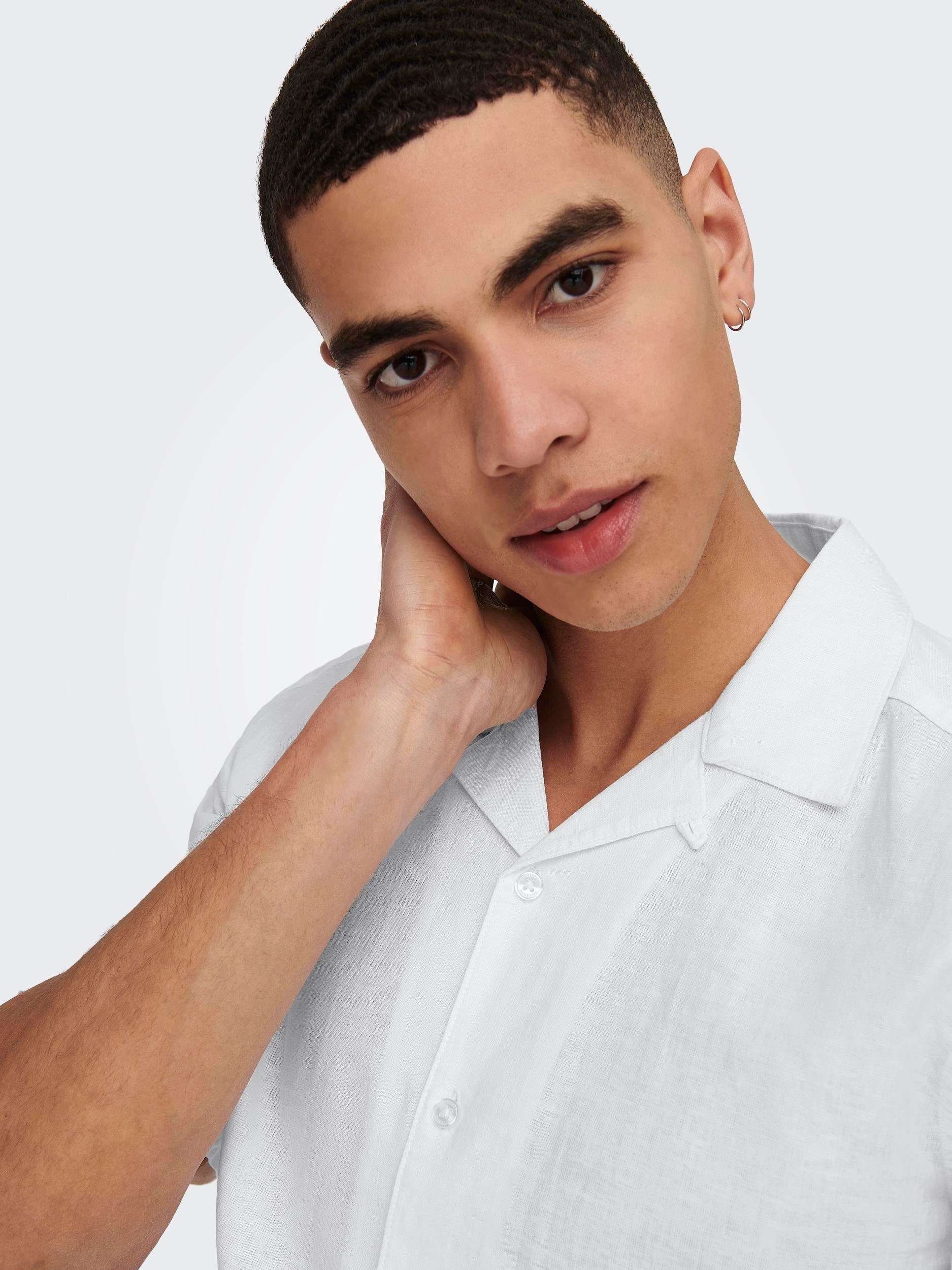 ONLY & SONS Overhemd met korte mouwen ONSCAIDEN SS SOLID RESORT LINEN NOOS