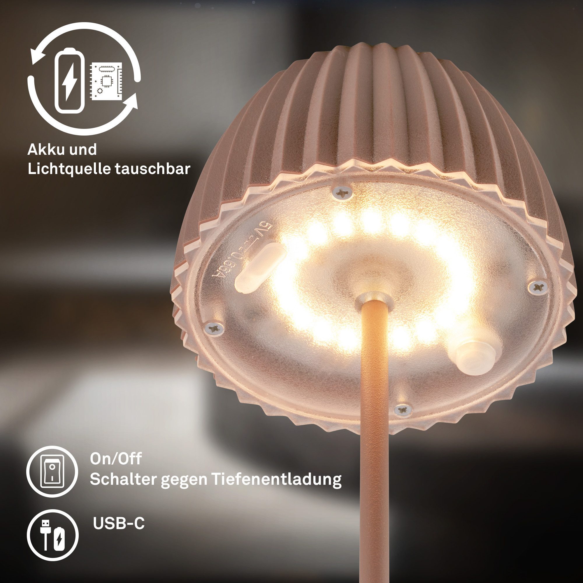 Briloner Leuchten Led-tafellamp Accu LED tafellamp, mini, umbrasand