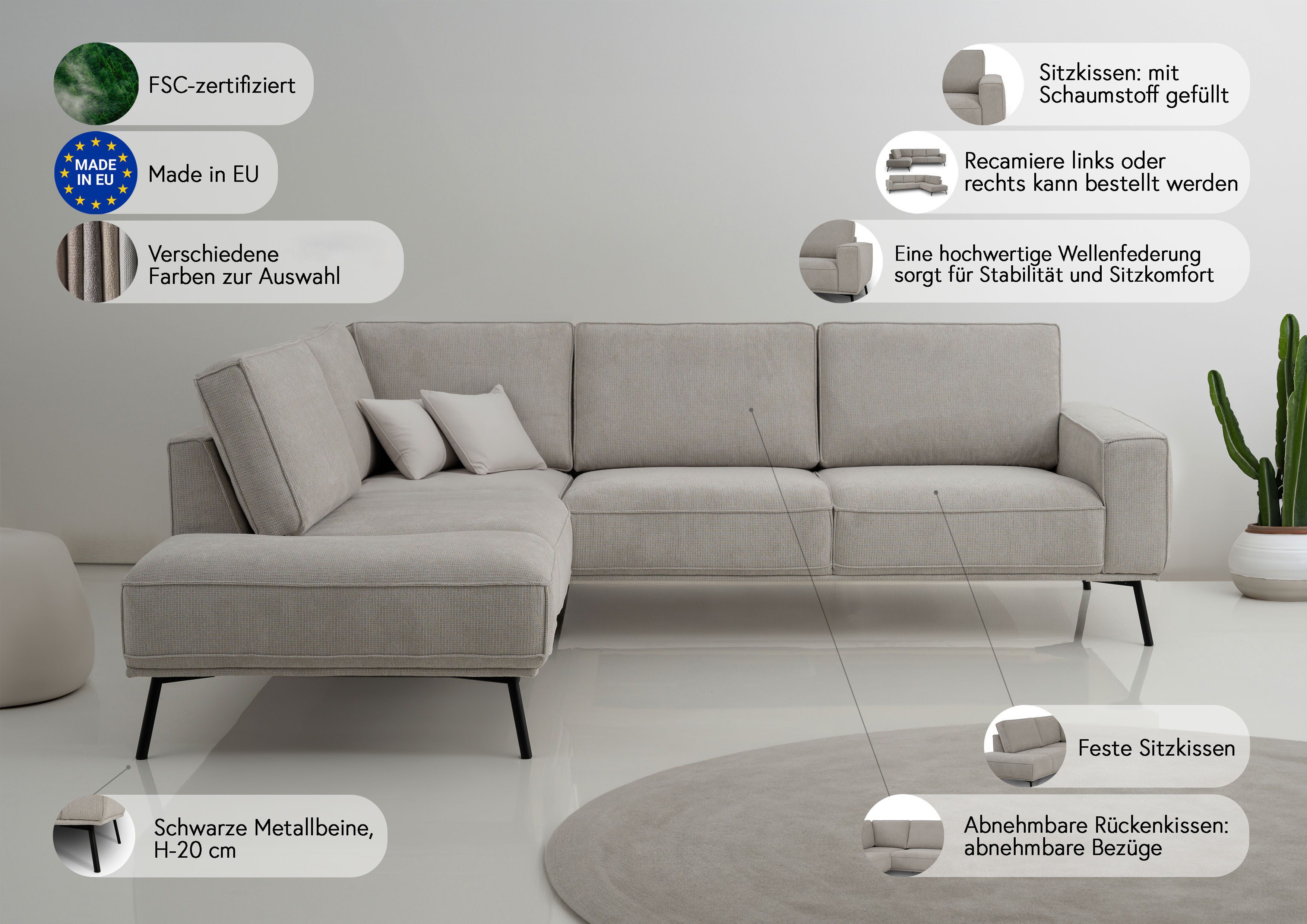 andas Hoekbank Vosby Breedte 260 cm, chenille, met decoratieve kedernaad