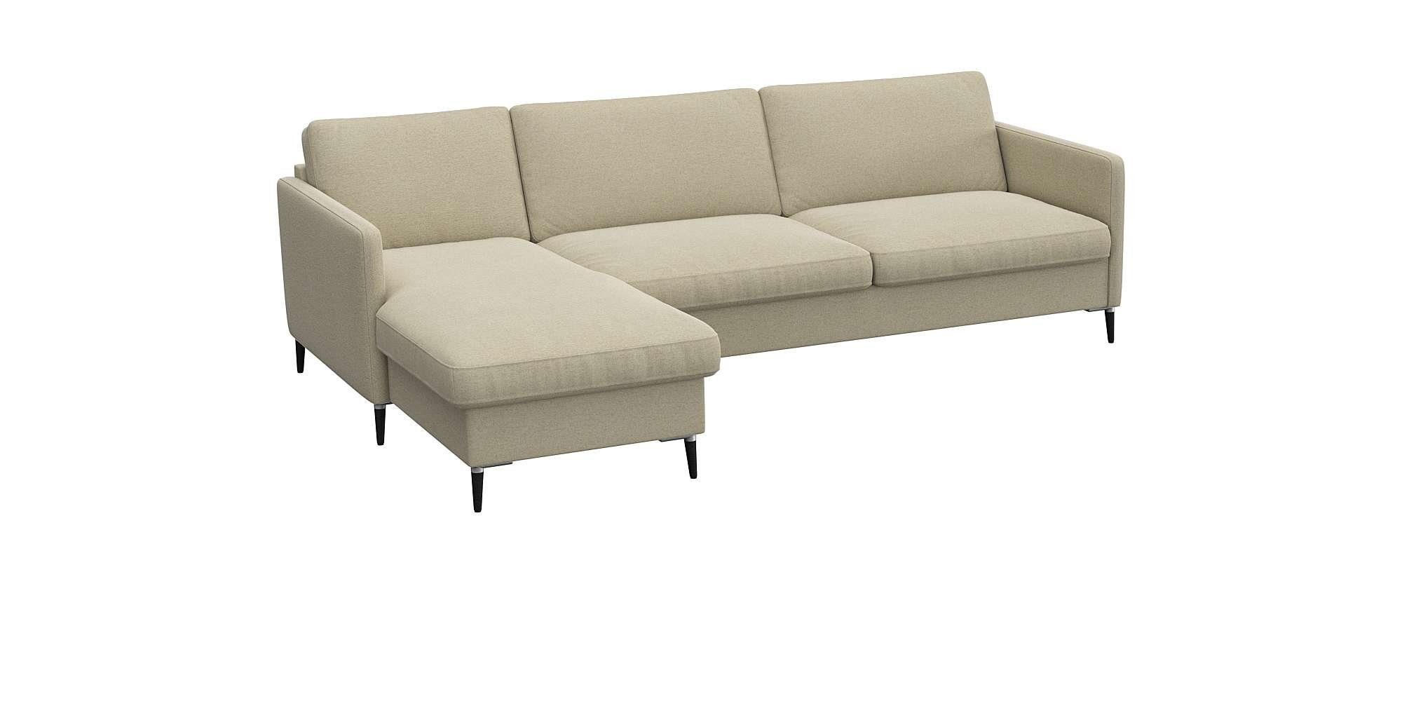FLEXLUX Hoekbank Fiore, L-vorm smalle armleuningen, koudschuim, poten aluminium + zwart