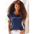 beachtime t-shirt met modieuze gezegden frontprint "never too late" blauw