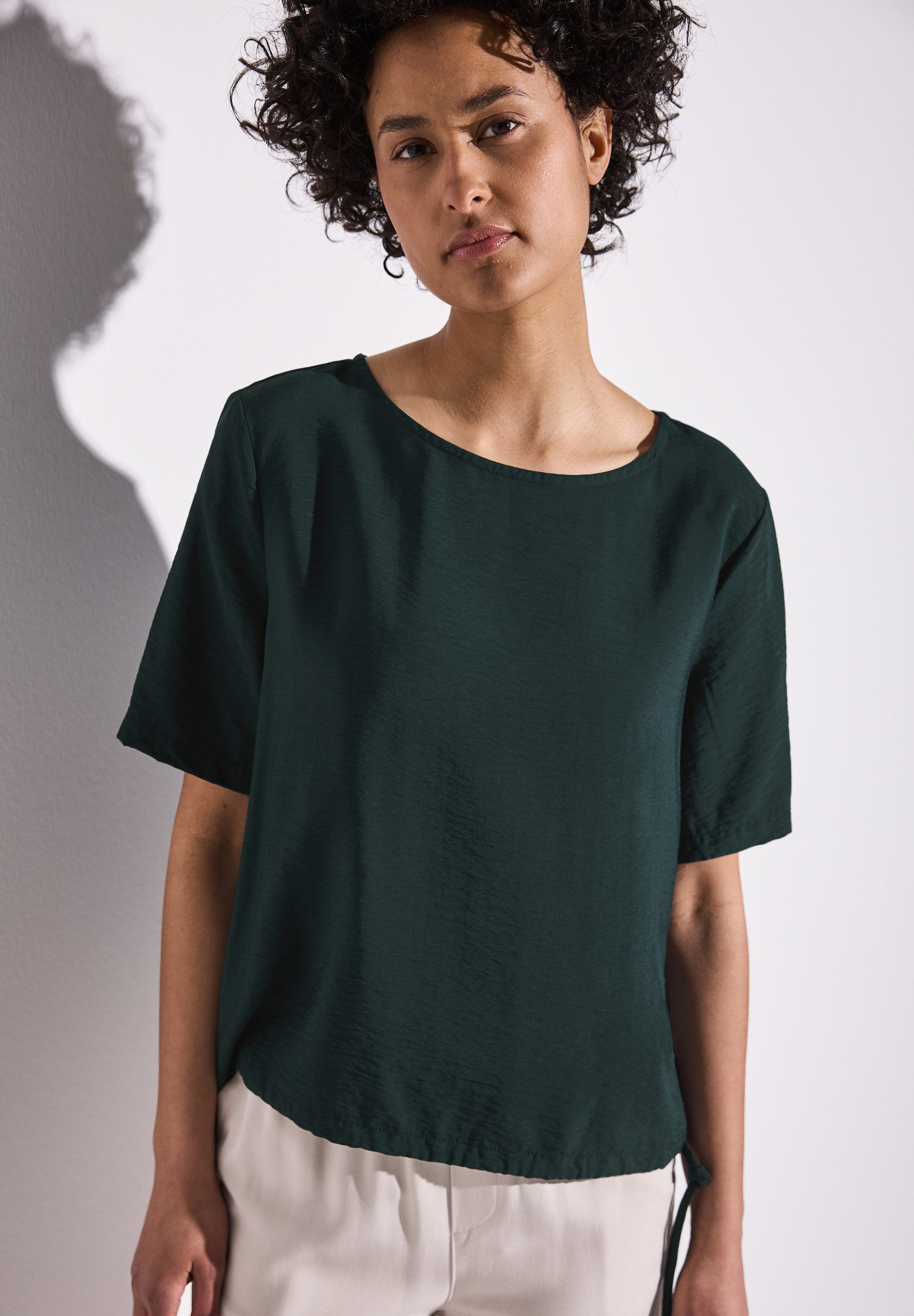 STREET ONE Blouse met korte mouwen met een rijgkoord bij de zoom