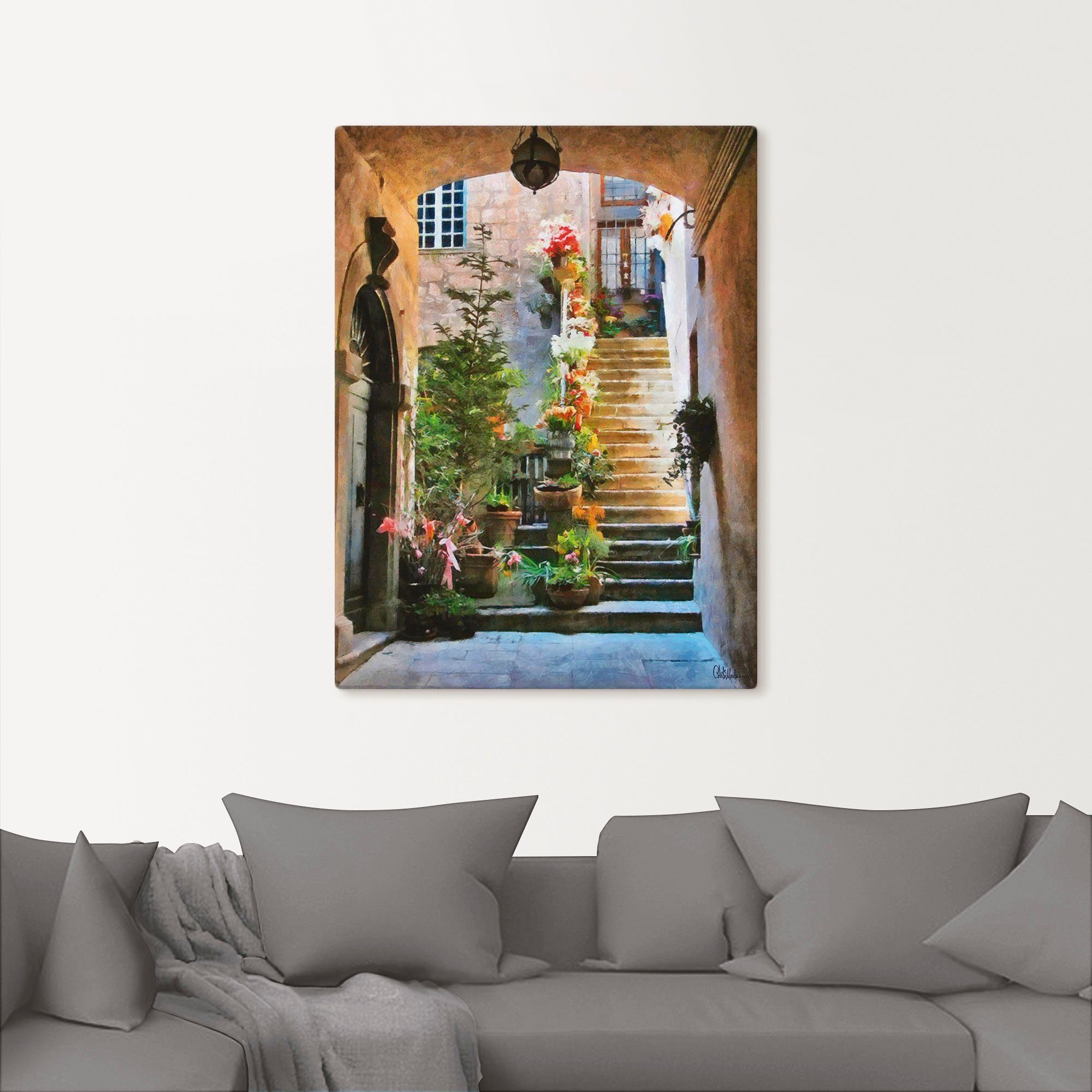 Artland Artprint Trap met bloemen als artprint op linnen, muursticker in verschillende maten