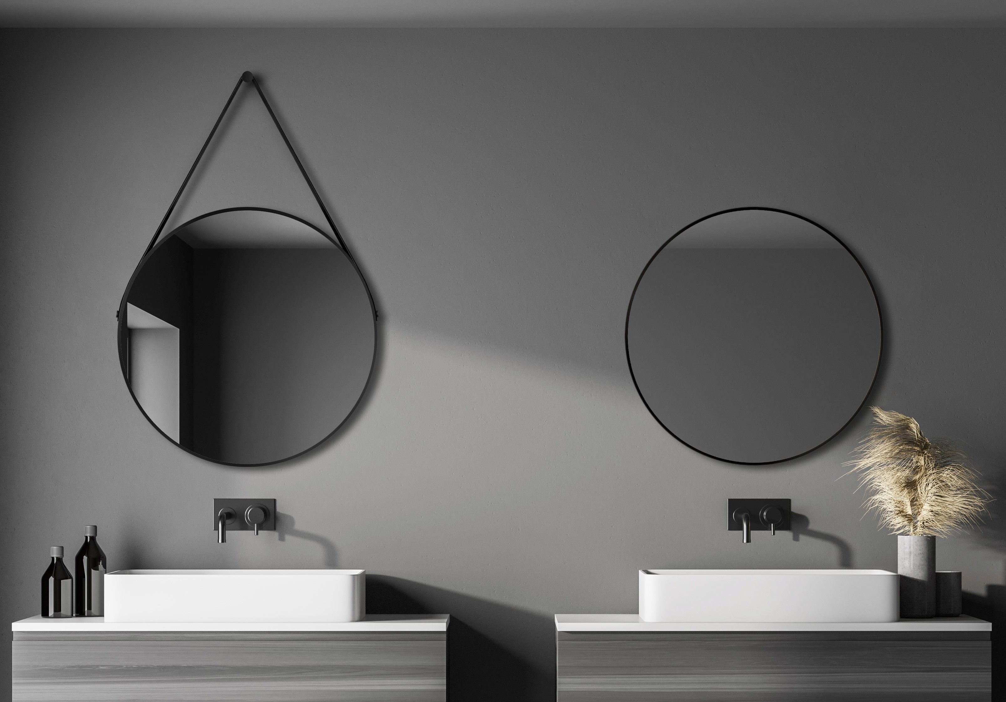 Talos Wandspiegel decoratieve ronde spiegel met aluminiumframe, ø 80 cm wandspiegels zwart