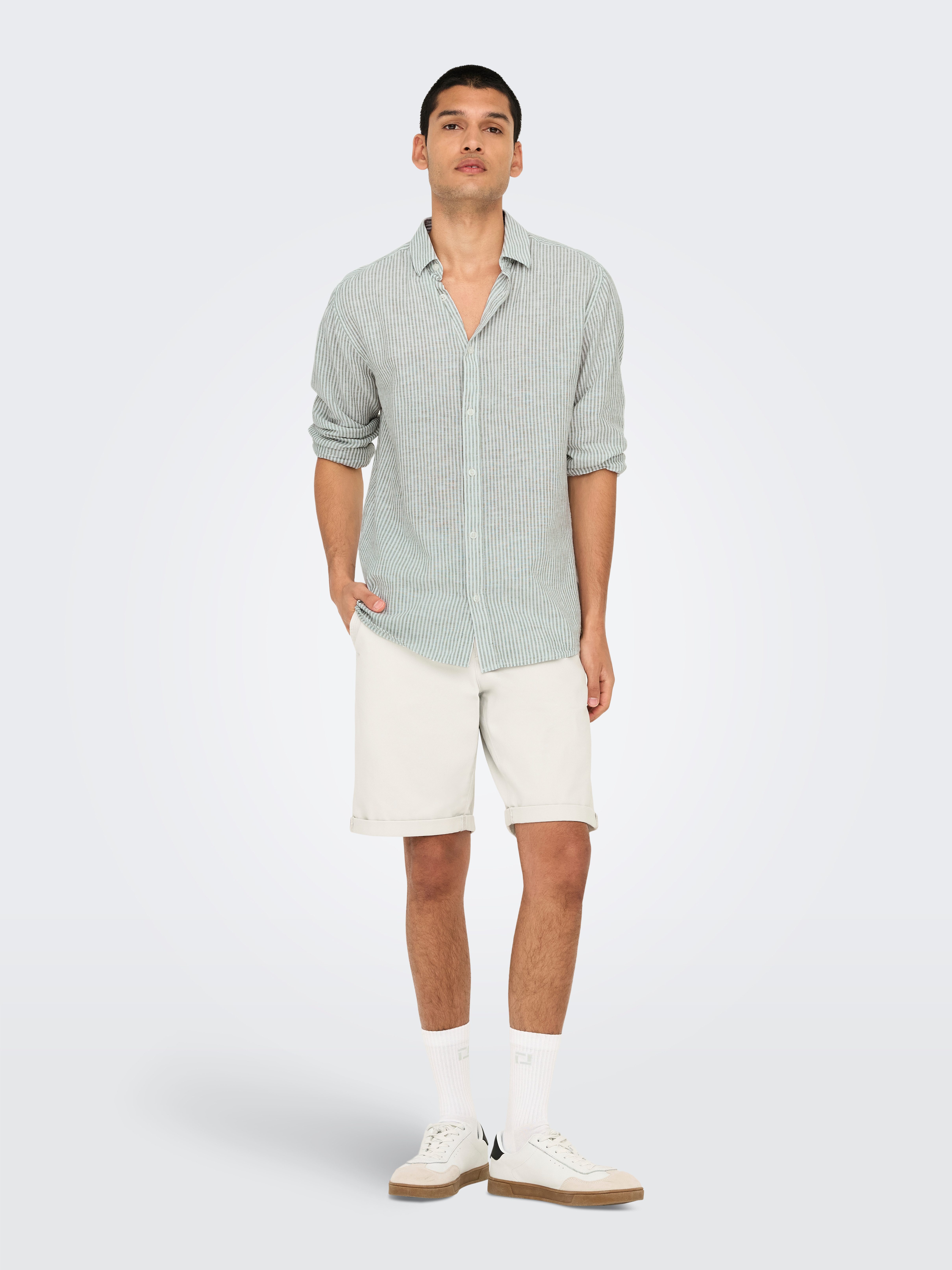 ONLY & SONS Overhemd met korte mouwen ONSCAIDEN LS STRIPE LINEN SHIRT 660 NOOS