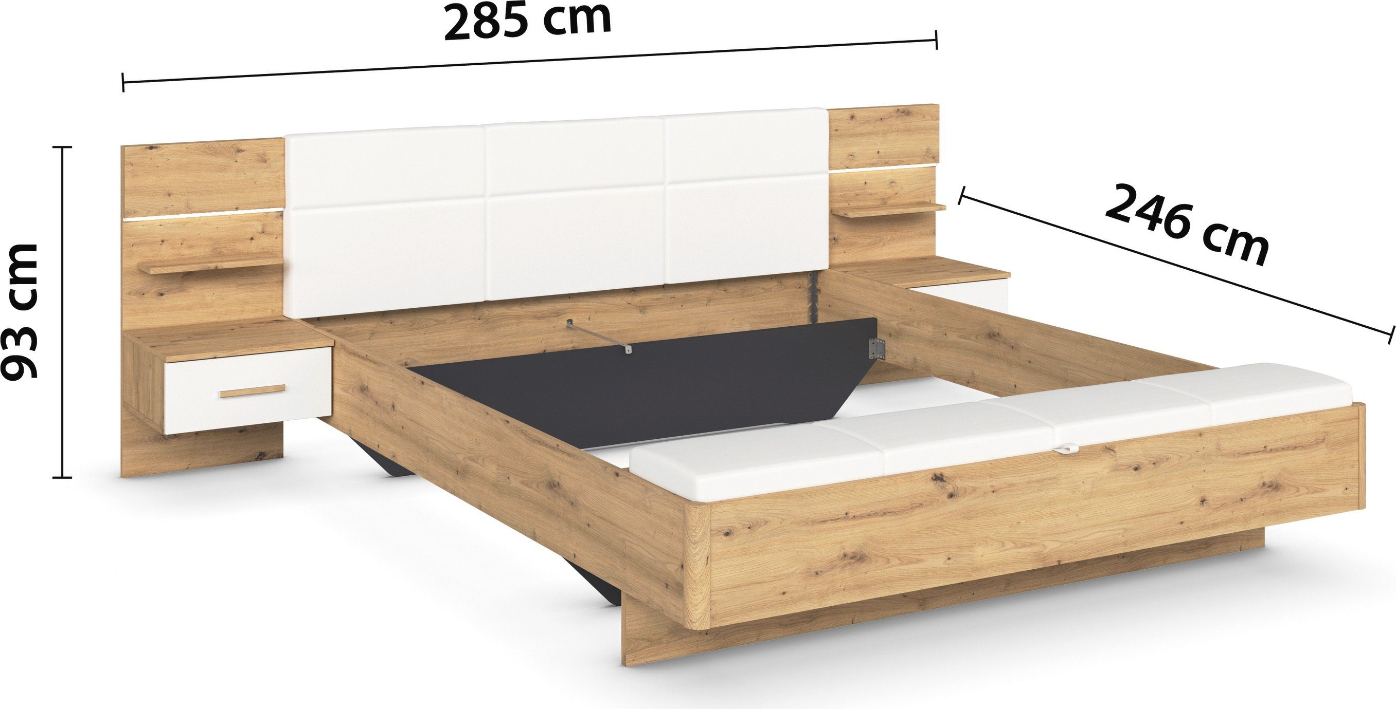 rauch Ledikant Mosbach Bekleed hoofdbord, optioneel met verlichting, met geïntegreerde bedbank