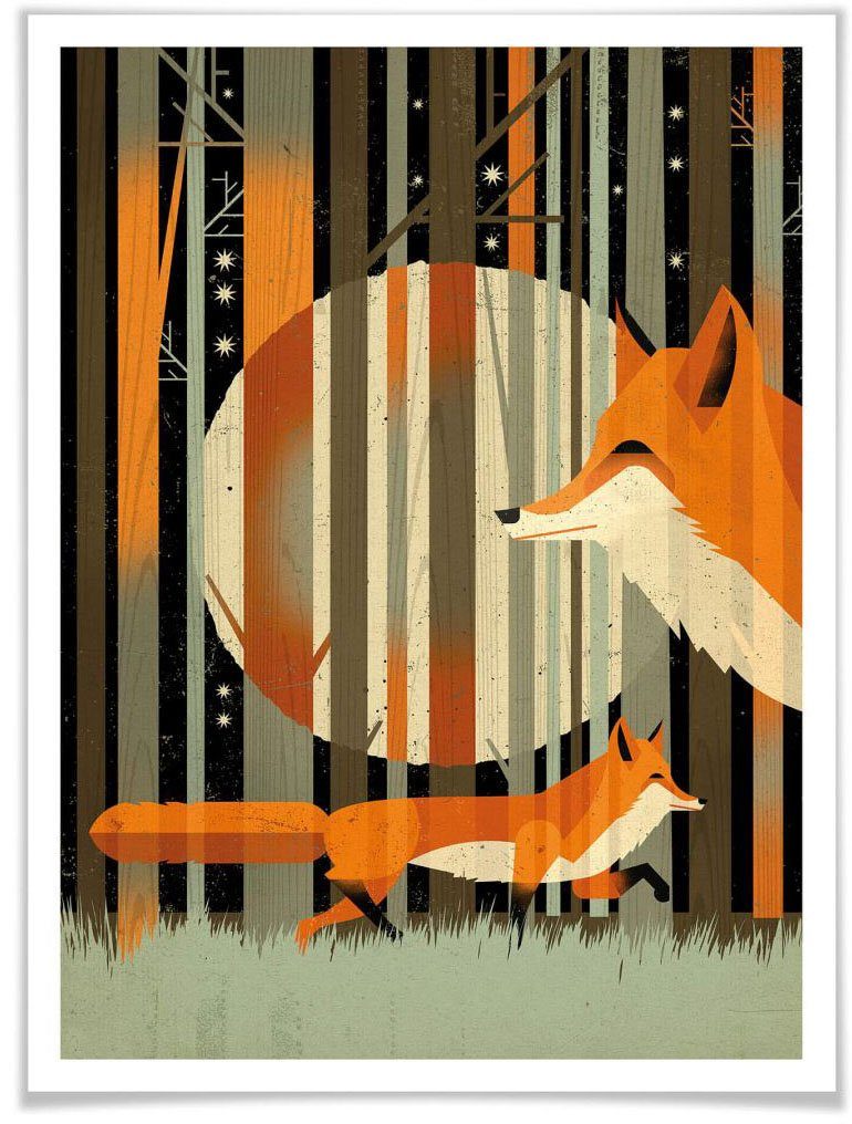 Wall-Art Poster Midnight Foxes Poster, artprint, wandposter (1 stuk)