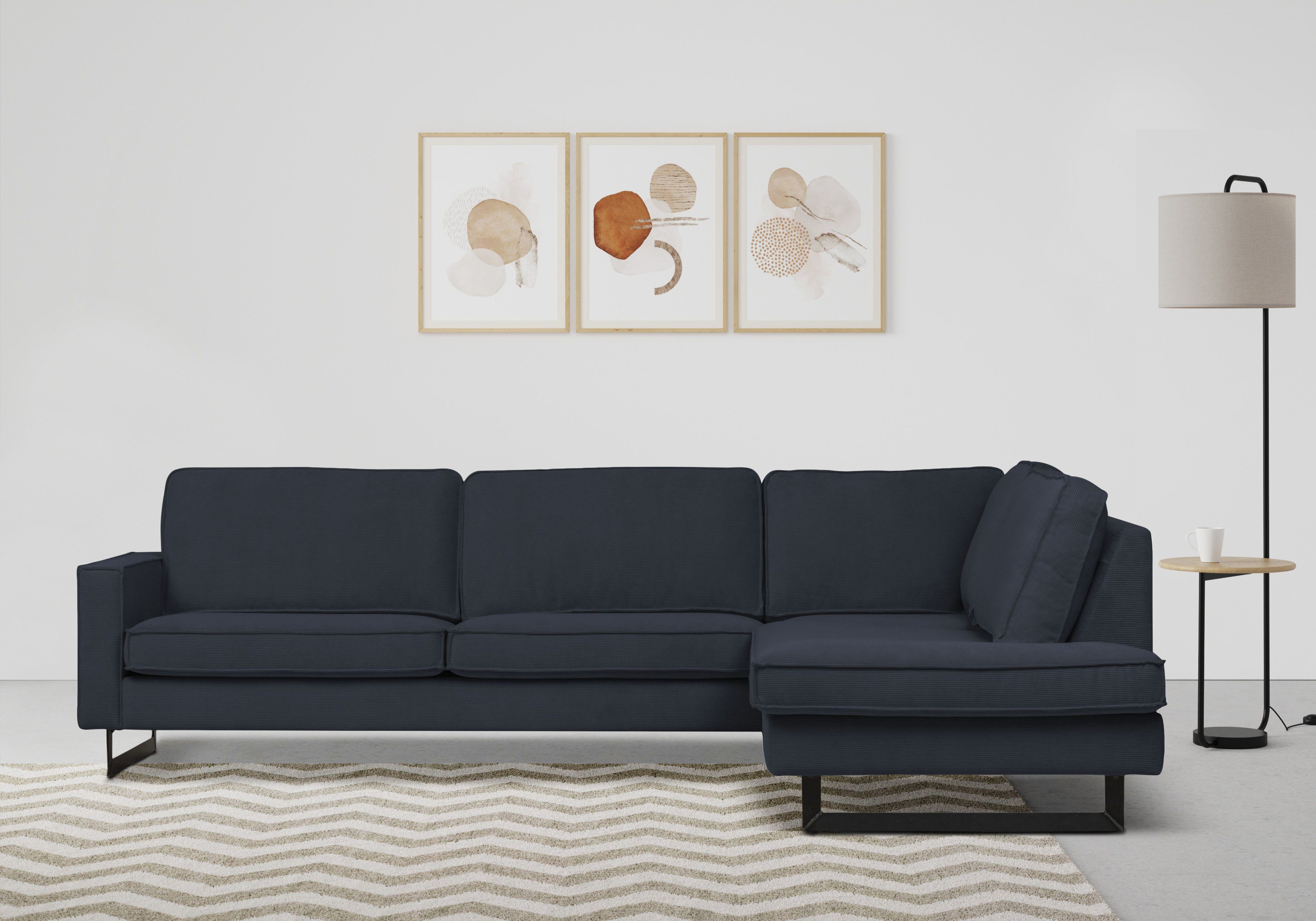 Places of Style Hoekbank Pinto, 290 cm, cord, chenille, leerlook, ottomane links/rechts