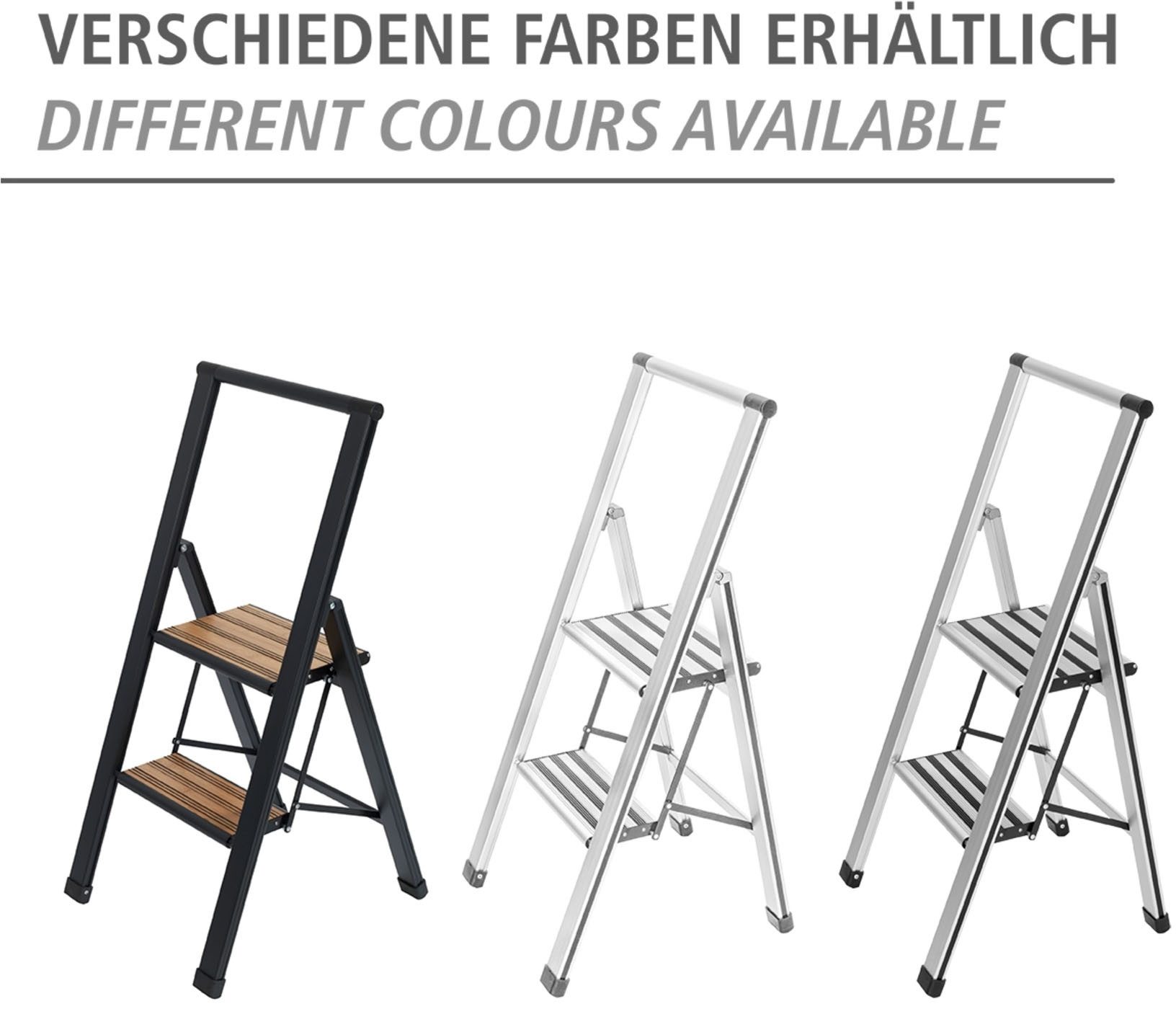 WENKO Huishoudtrapje Model Alu-Design Aluminium-design, XXL-treden, robuust aluminium in combinatie met bamboe