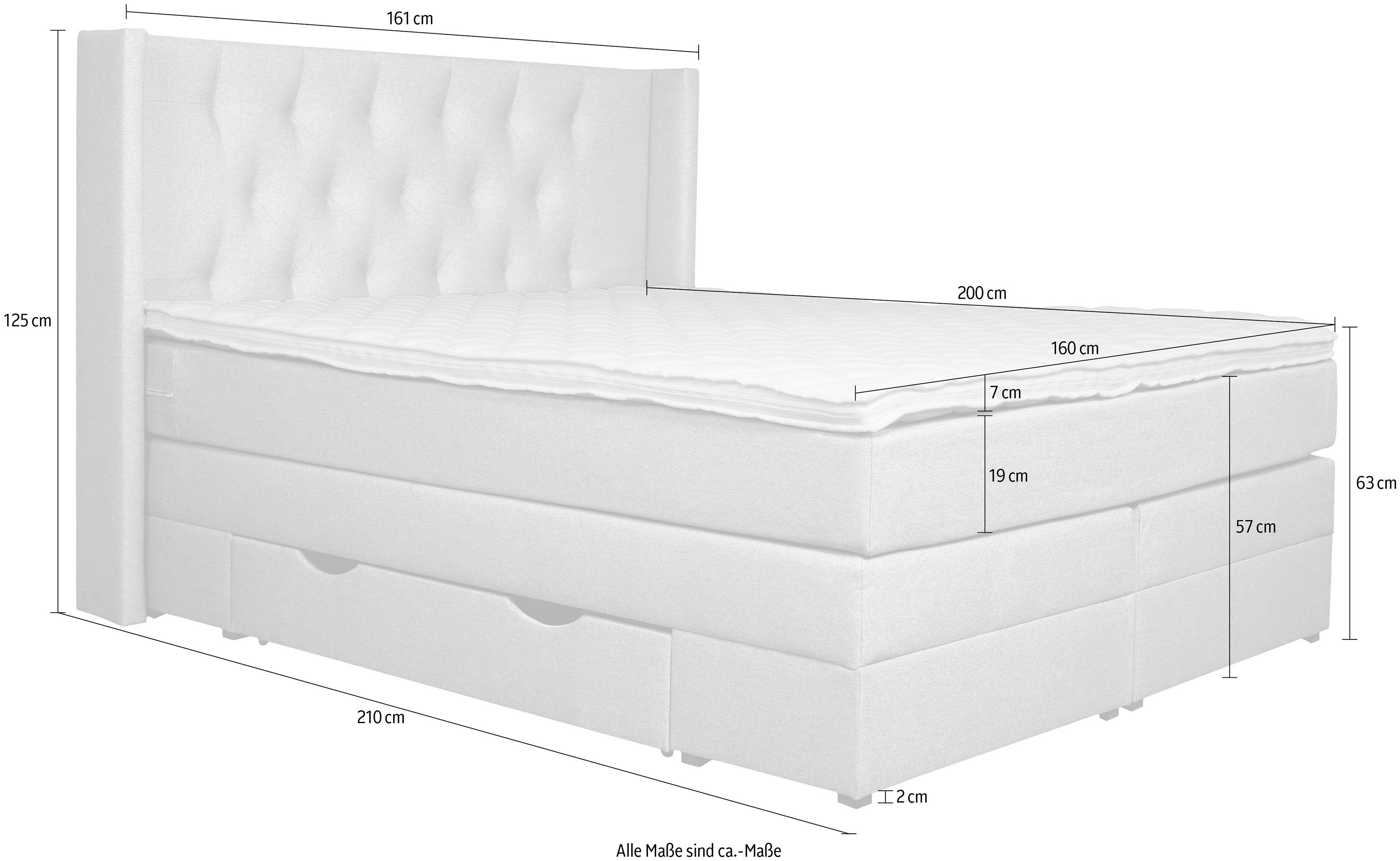 Places of Style Boxspring Elegance met mooie capitonnage, in de hardheden h2 & h3, inclusief laden
