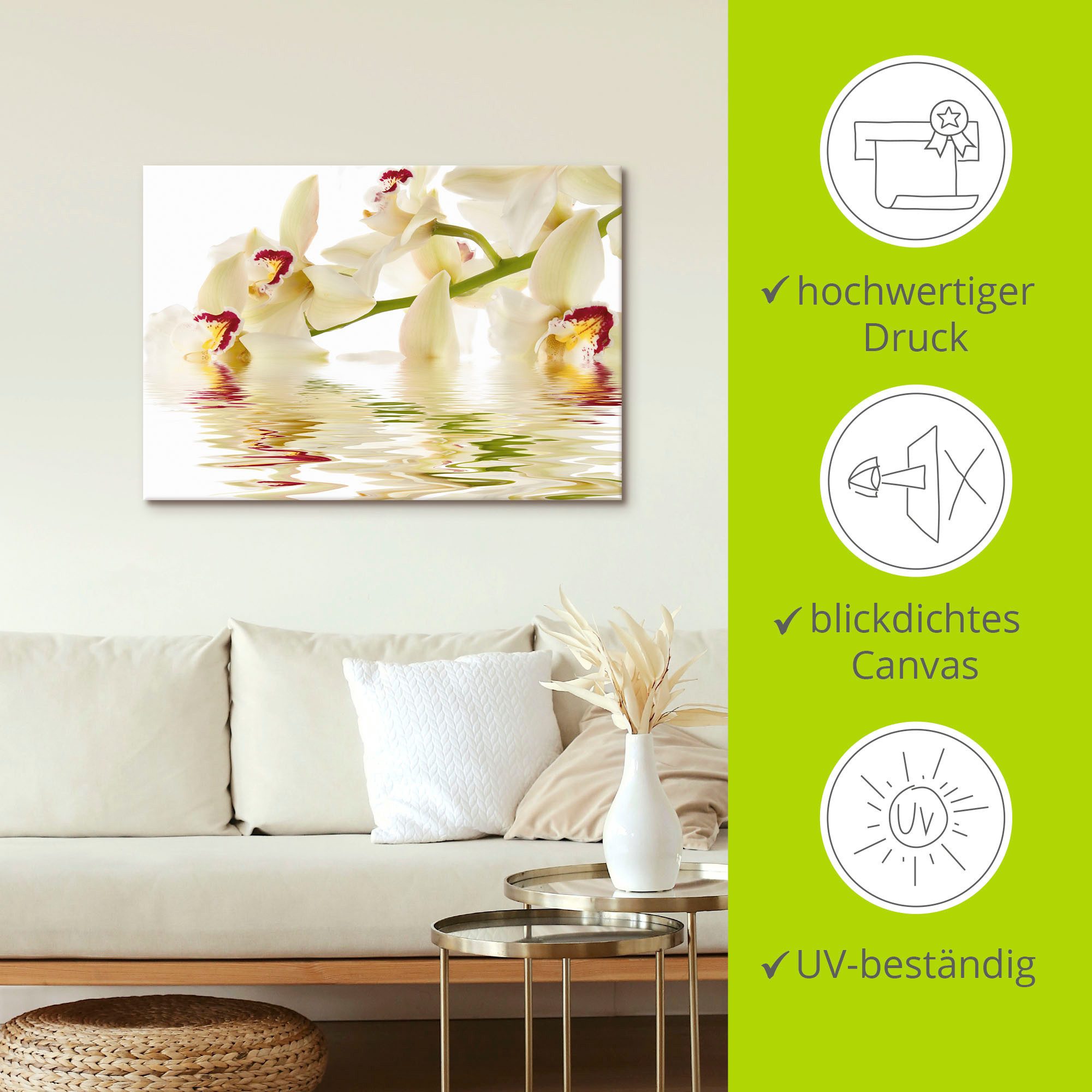 Artland Artprint Witte orchidee met waterreflectie als artprint op linnen, poster in verschillende formaten maten