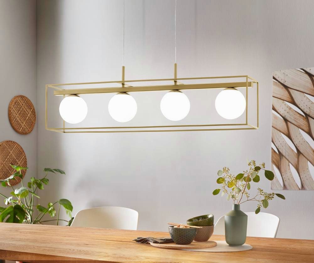 EGLO Hanglamp VALLASPRA Hanglamp van staal, kleur: champagne, glas: wit, opaal-mat, E14 (1 stuk)