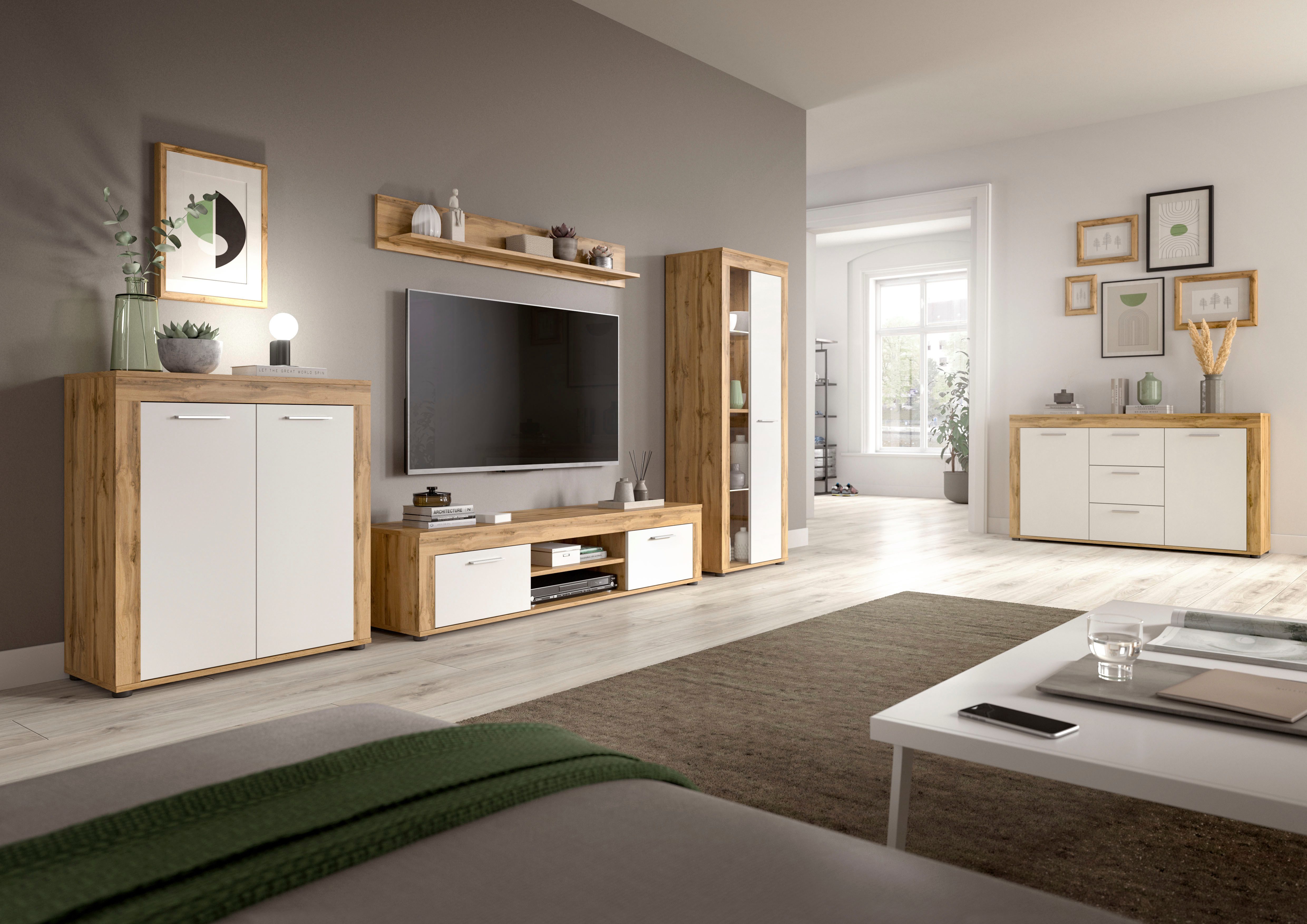 INOSIGN Highboard Aosta, Hoogte 88 cm, in verschillende kleuren met 2 deuren en 3 vakken, woonkamer, commode, kast