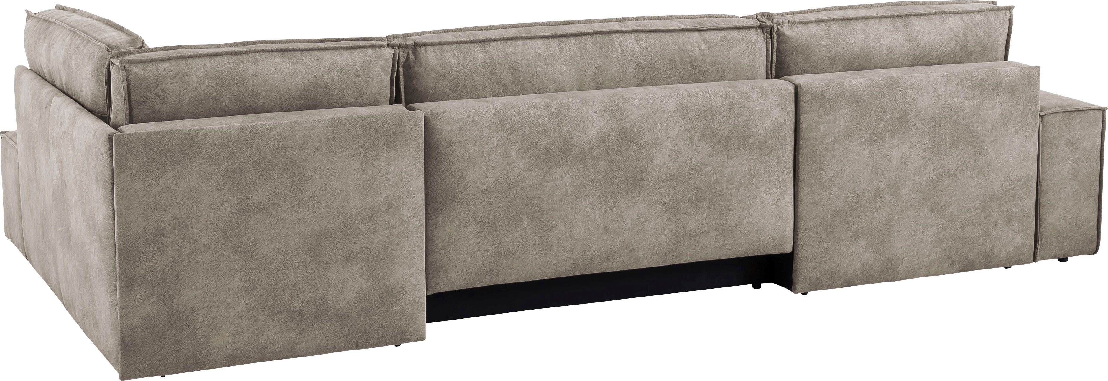 Home affaire Zithoek SHERWOOD 329 cm, U-vorm, slaapbank, Slaapfunctie met bedkist (194x139 cm), cord, vintage, fluweel