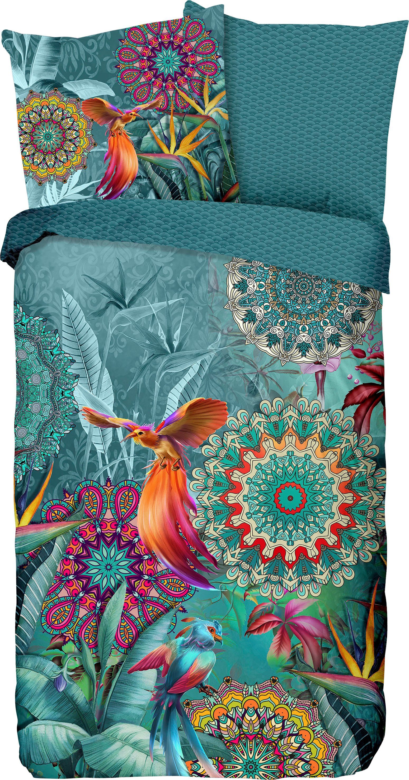 hip Omkeerbaar beddengoed Lovise Mako-satijn, 135x200, Rits, Omkeerbaar, Mandala Bloemen Petrol