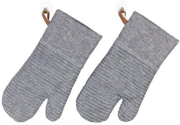 WENKO Ovenwanten Model Ada Stripes met katoenen binnenkant, 1 paar, grijs (set, 2-delig)