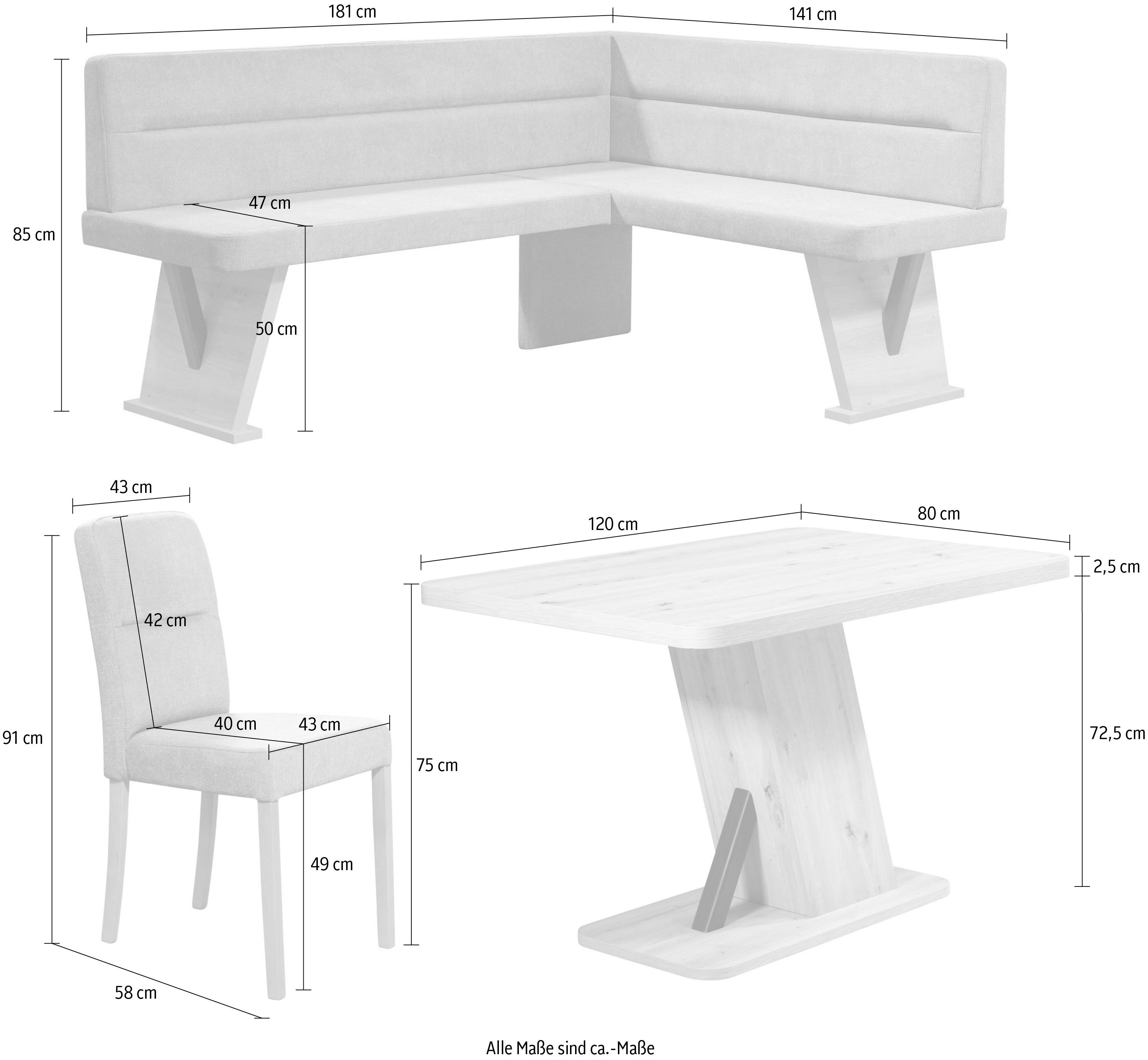 Home affaire Eethoek Laros zitgroep, hoekbank, stoelen, tafel perfect voor keuken, eetkamer, woonkamer, bestseller (set, 4-delig)